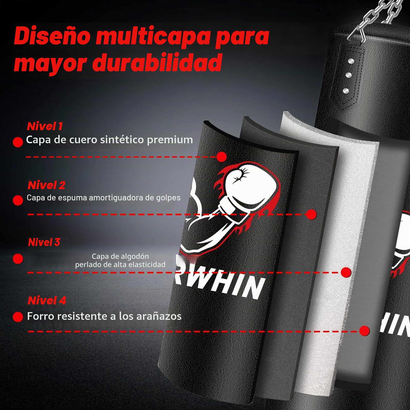 YORWHIN Saco de Boxeo 120cm con Guantes y Acolchado de Espuma 5KG para Muay Thai Kickboxing MMA Entrenamiento, con Cadena de Suspensión Saco de Boxeo Puñetazos