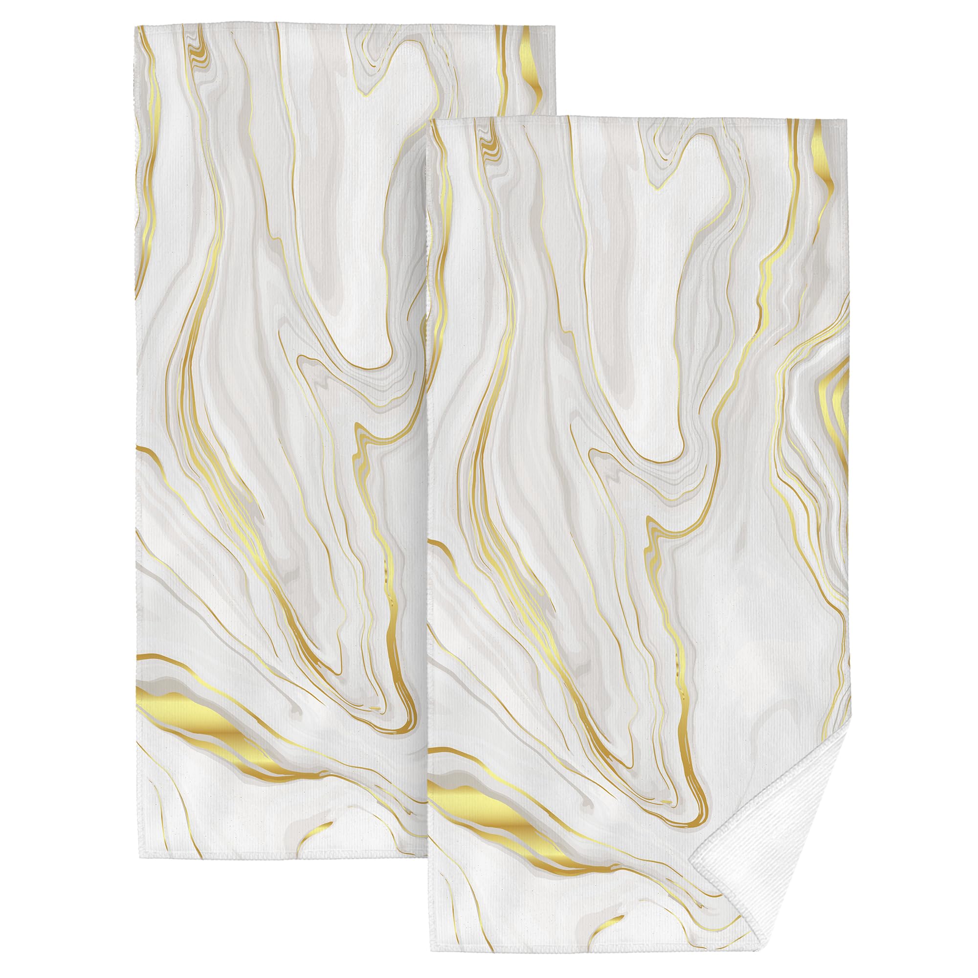 HIKENVIU White Gold Marble Bathroom Hand Towels 2 Piece Marble Texture Decorative Bath Towels for Bathroom Yoga Swim Hotel Spa Home Decor 14x28 Inch