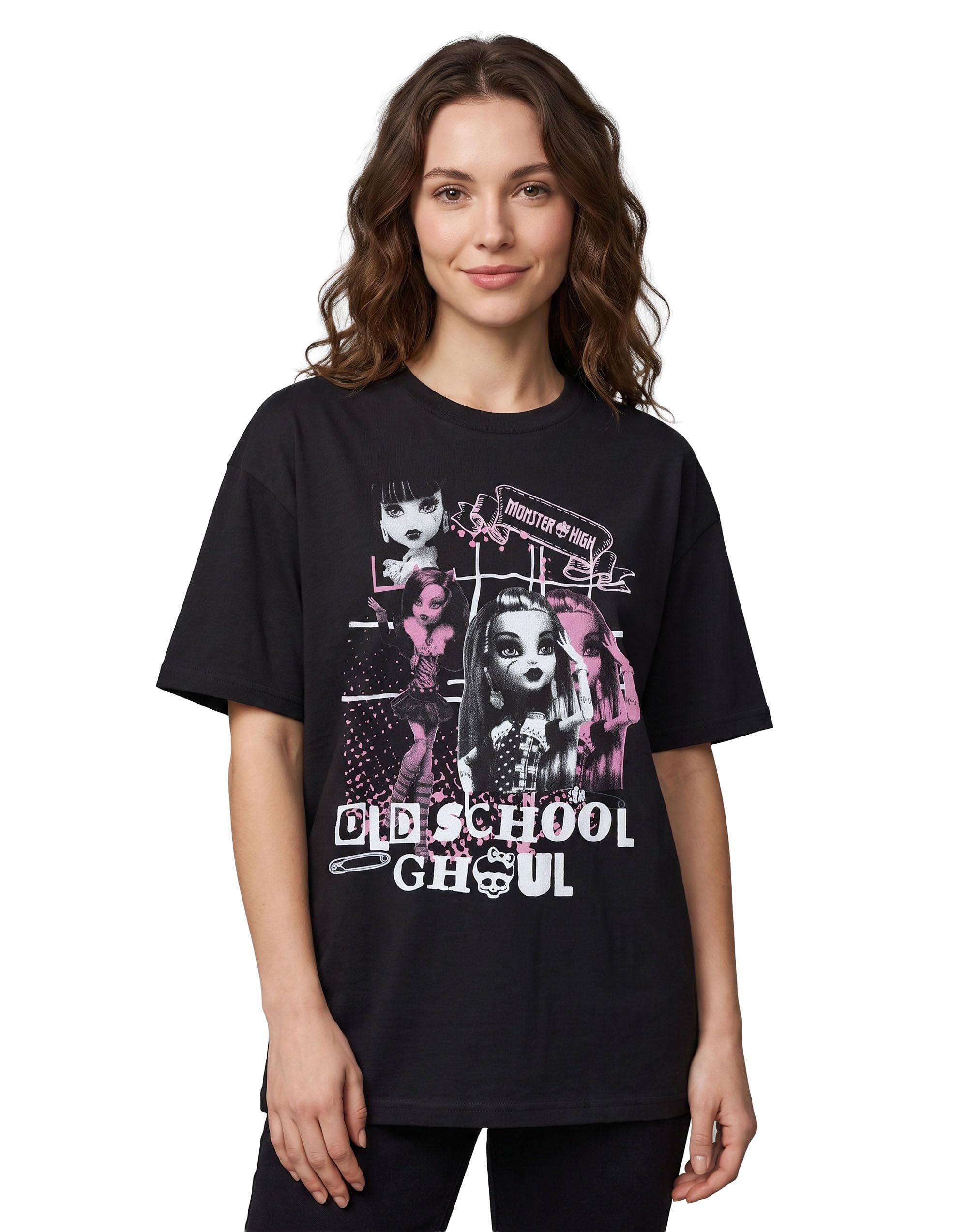 Monster High Womens Black T-Shirt | Old School Ghoul Graphic Tee | Short Sleeve Casual Top Characters Print | Cartoon Series Apparel for Fun Everyday Wear | MH Merch - Large