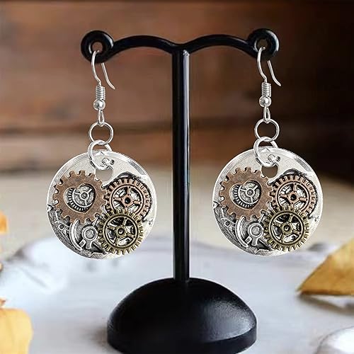 Miniatura 9 de Aretes colgantes de relojería vintage hechos a mano, estilo punk, steampunk, vintage, con engranaje de reloj, aretes de avión antiguos para mujeres