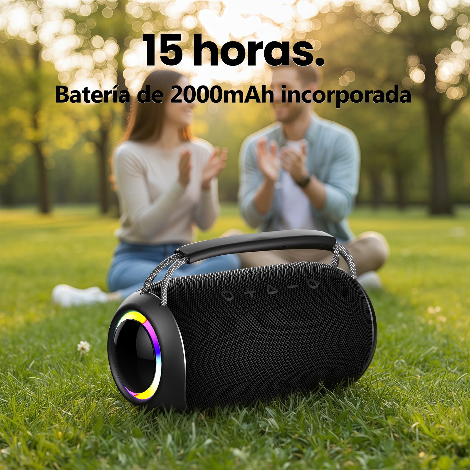 Altavoz Bluetooth inalámbrico con Luces LED, Altavoz portátil para Exteriores, Sonido estéreo inalámbrico Real, reproducción USB/TF/AUX, Ideal para el hogar, acampadas y Fiestas