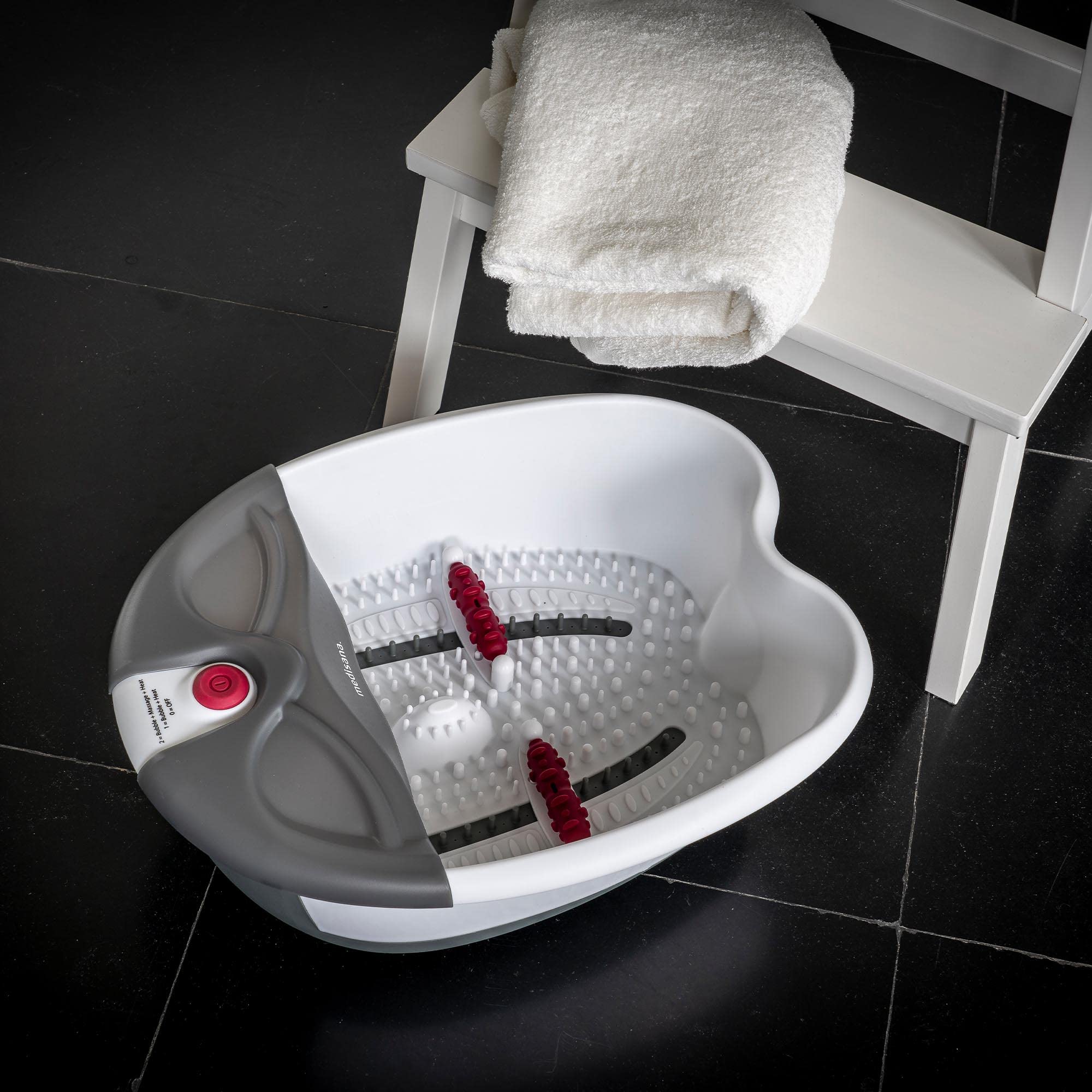 Medisana FS 300 spa para pies con masaje de zonas reflejas, baño de pies eléctrico, función de mantener el calor, con calefacción, para un agradable masaje