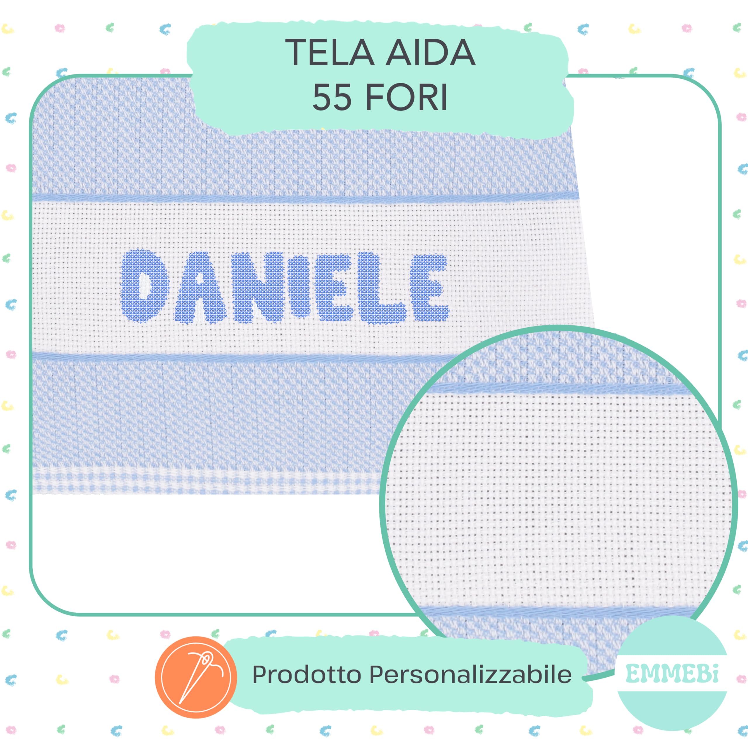 EMMEBi Sacca asilo da ricamare con tela aida in cotone (Rosa aida)