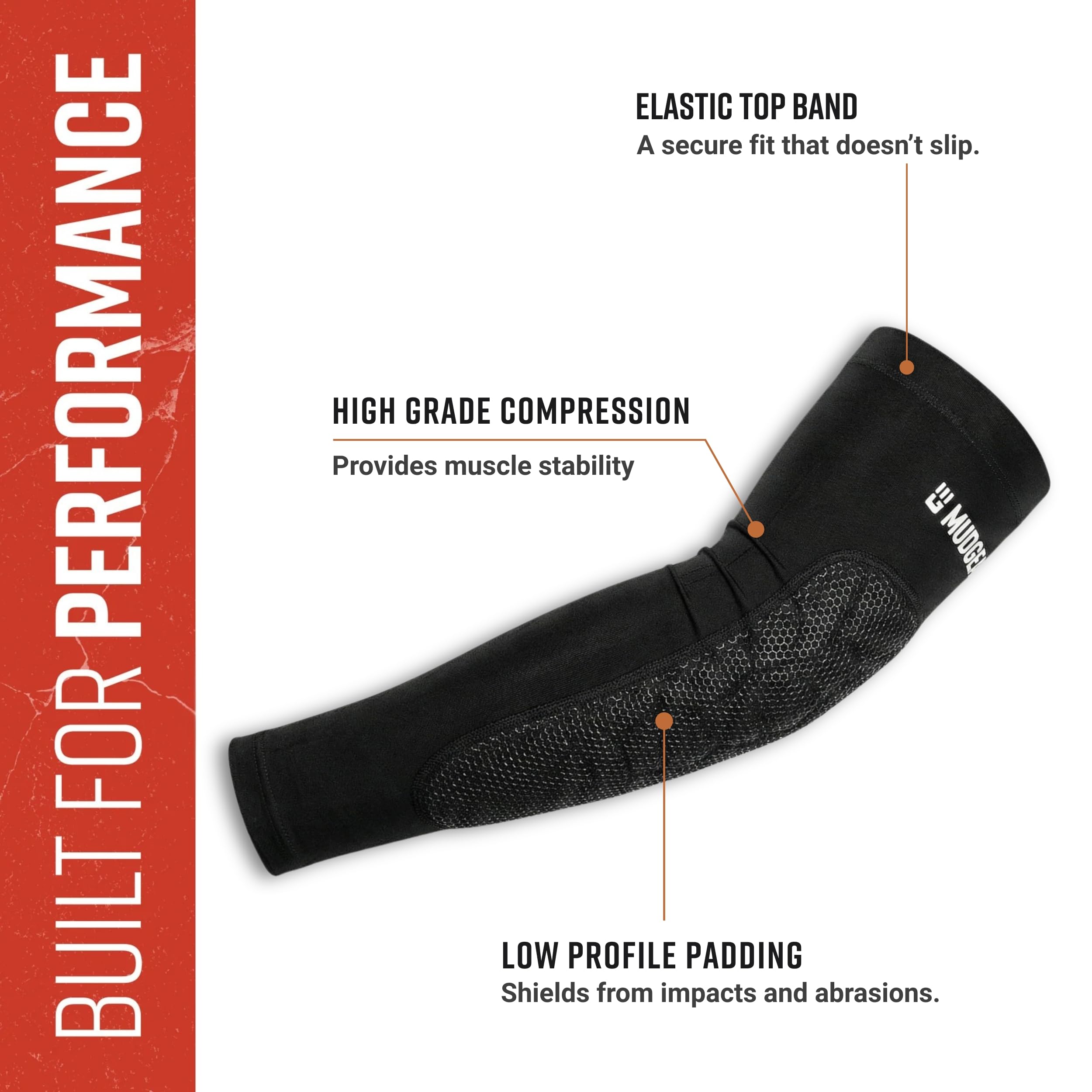 MudGear Acolchado Brazo Mangas – Codo de Compresión Deportes Protección para Exterior Rendimiento, Negro/Gris