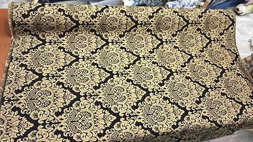 Miniatura 2 de Tela de tapicería de Cleopatra de oro negro con estampado de damasco de chenilla por The Yard