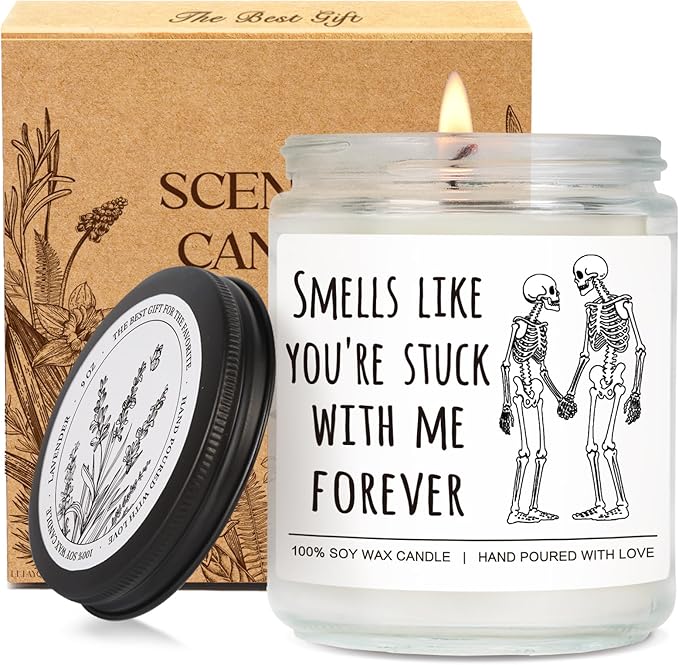 Funny Goth Spooky Skull Scented Candle Gift for Boyfriend Girlfriend Her Him Best Friend, Smells Like You're Stuck with Me - Skeletons Candle, Friendship Birthday Candles Gifts for Bestie, Couple-29