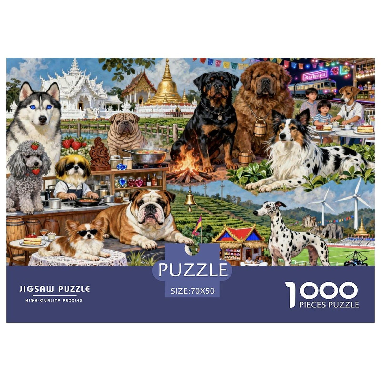 Dogs in Thailand Wooden Jigsaw Puzzle Waterproof 1000 Piece Puzzles for Adults Colourful Home Decoration