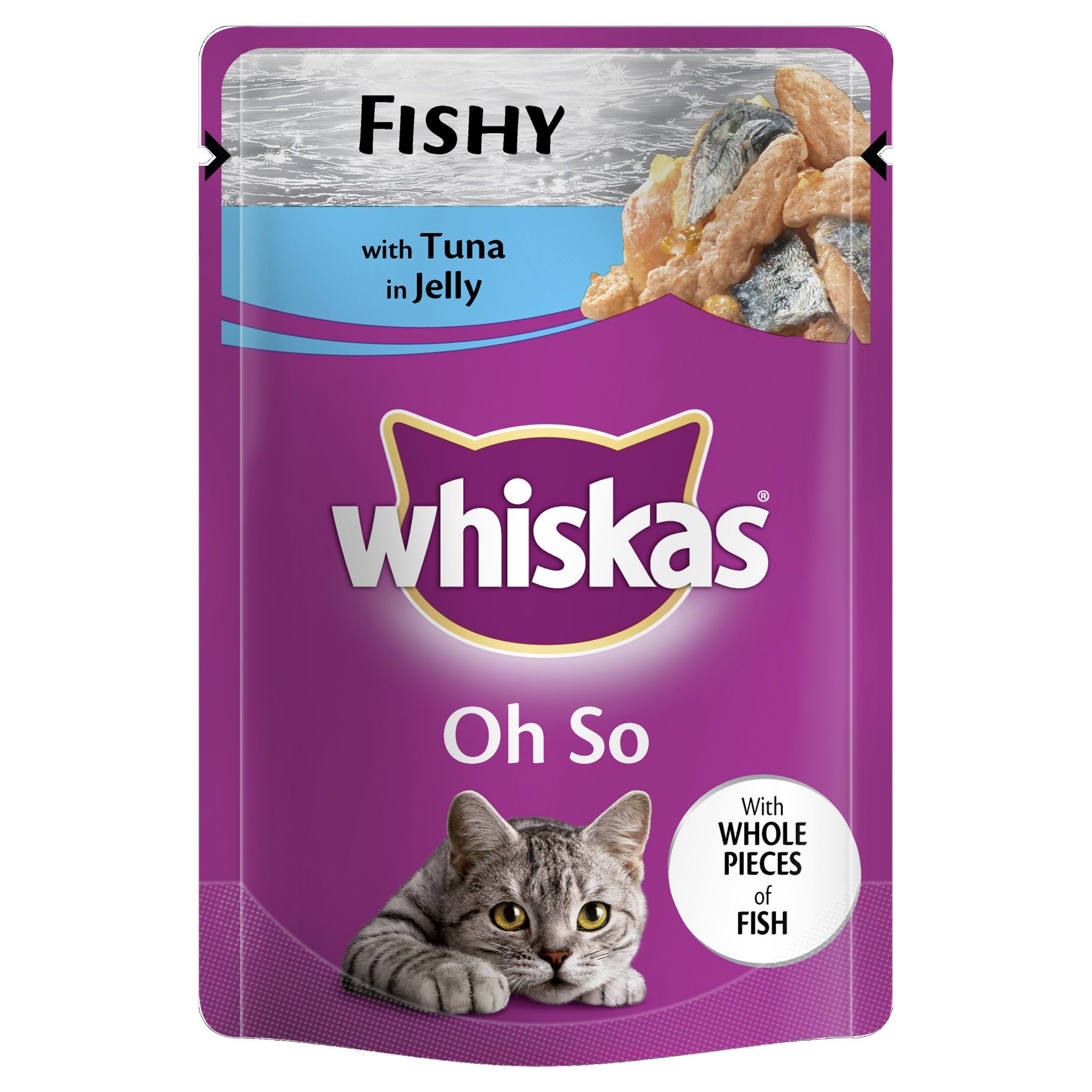 whiskas 1+ Oh So - Wet Cat Food for Adult Cats with Tuna in Jelly, 28 Pouches (28 x 85g)