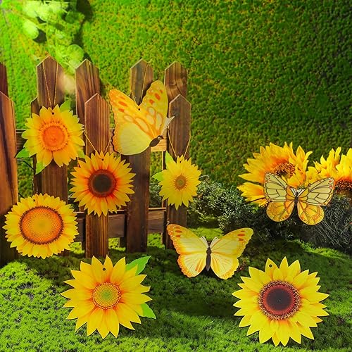Miniatura 4 de Amyhill Juego de 27 adornos de árbol de madera de girasol primaveral, decoración colgante de árbol de mariposa con cuerda colgante, etiqueta