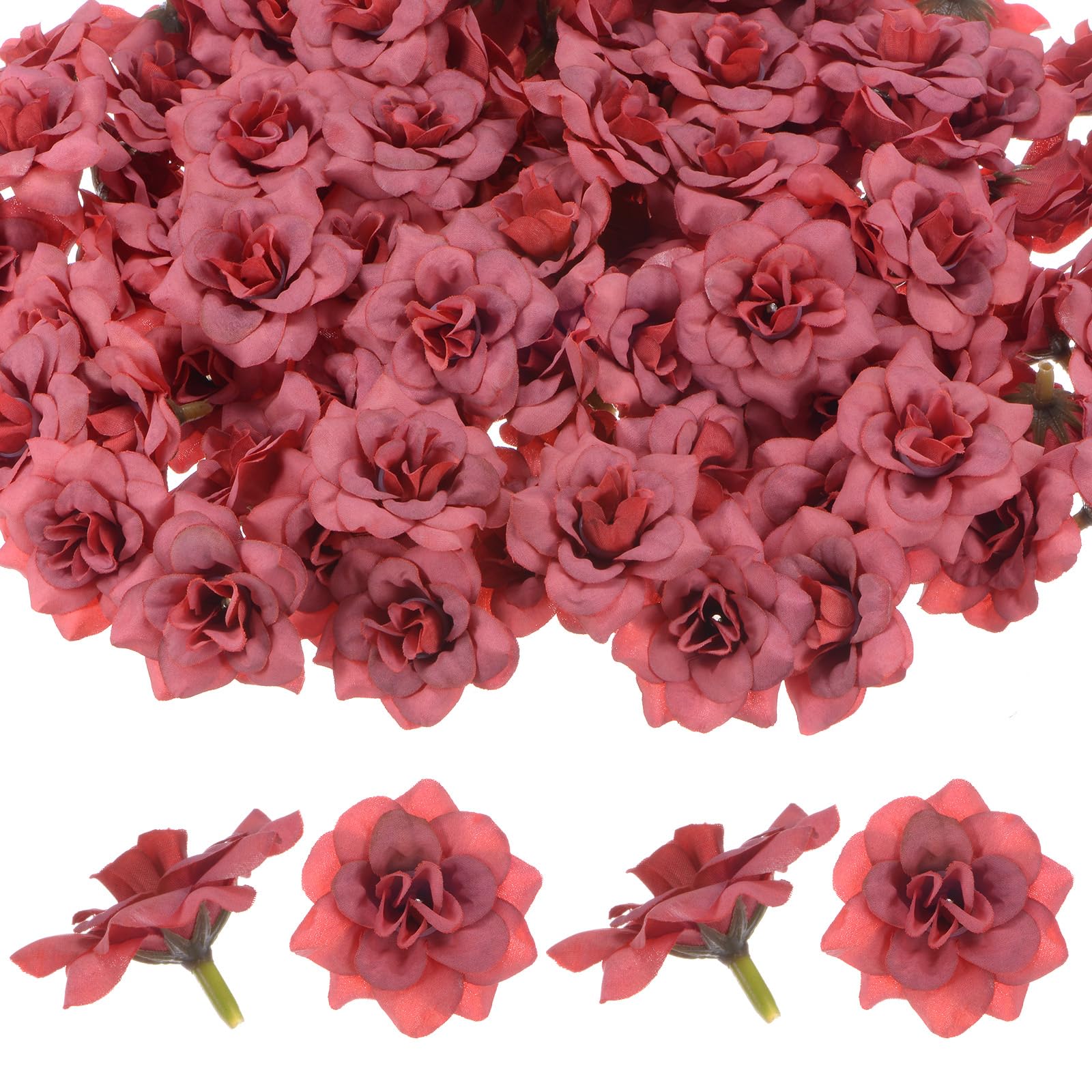 M METERXITY 50-Pack Artificial Roses Heads, Silk Faux Rose Head for Wedding/Bouquet/DIY Crafts/Party Decoration, Fake Bloom Flower Heads Buds [Red] — image 1