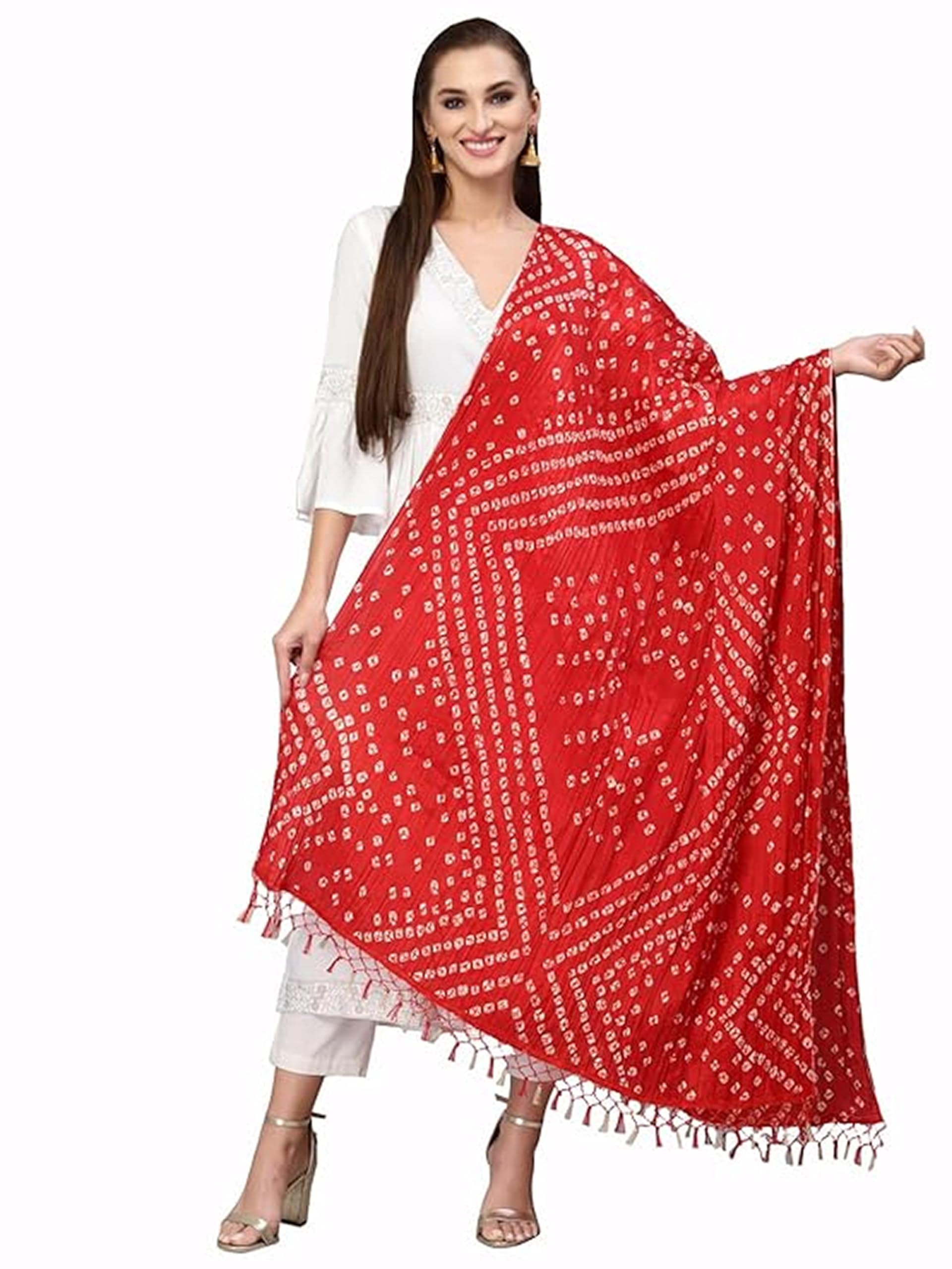 trendmalls Women's Bandhani Pattern Chinon Silk Dupatta-picture-10
