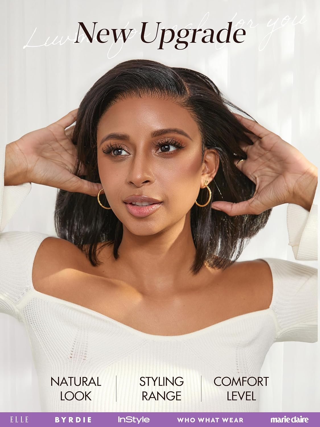 LUVME HAIR 13X4 Lace Wig NatureMAX™ PartingMax Lace 10 Inches Bob Wigs Lace Front Wigs Human Hair Pre Cut Plucked Flexi-Fit Drawstring Cap Lace Frontal Glueless 14 Inches Natural Black Color - Image 3