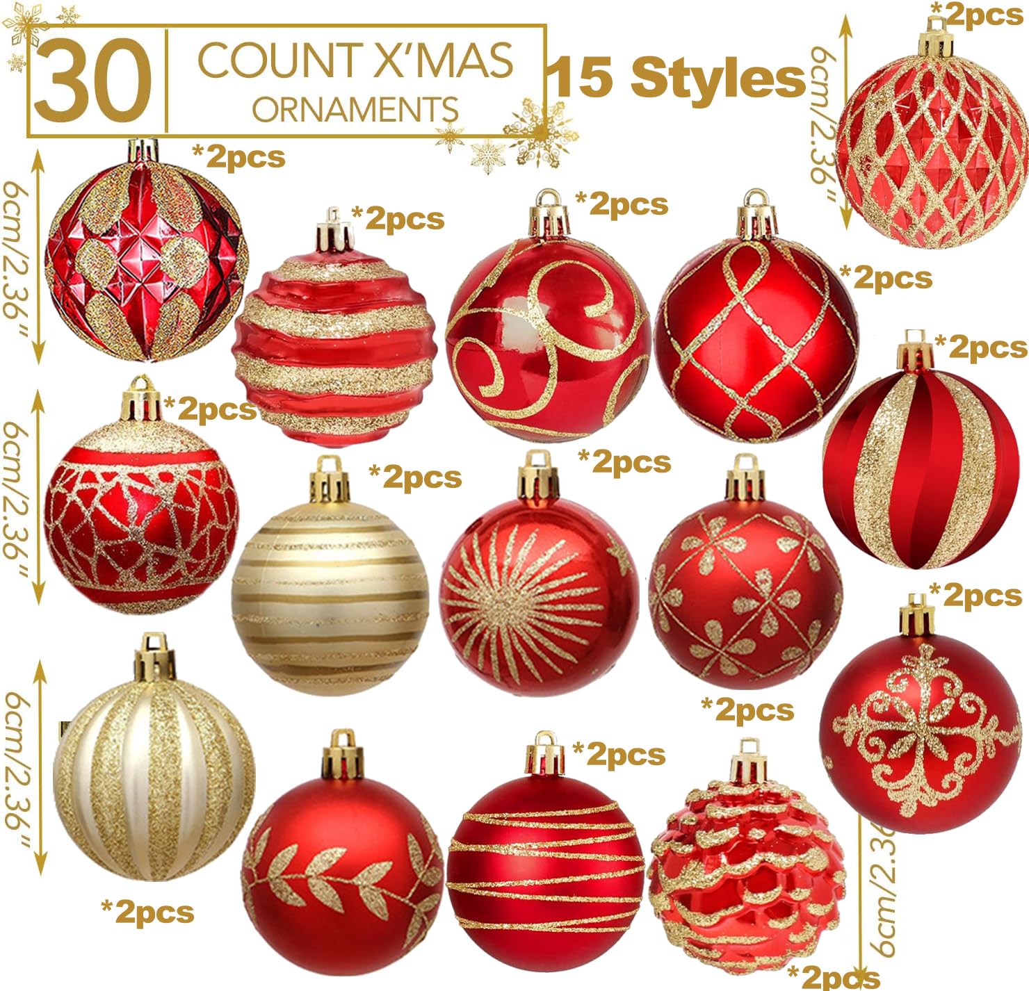 12 Palline Di Natale In Plastica 3 Cm – Assortite Lucide Per Albero, Decorazioni Feste E Matrimoni - 2