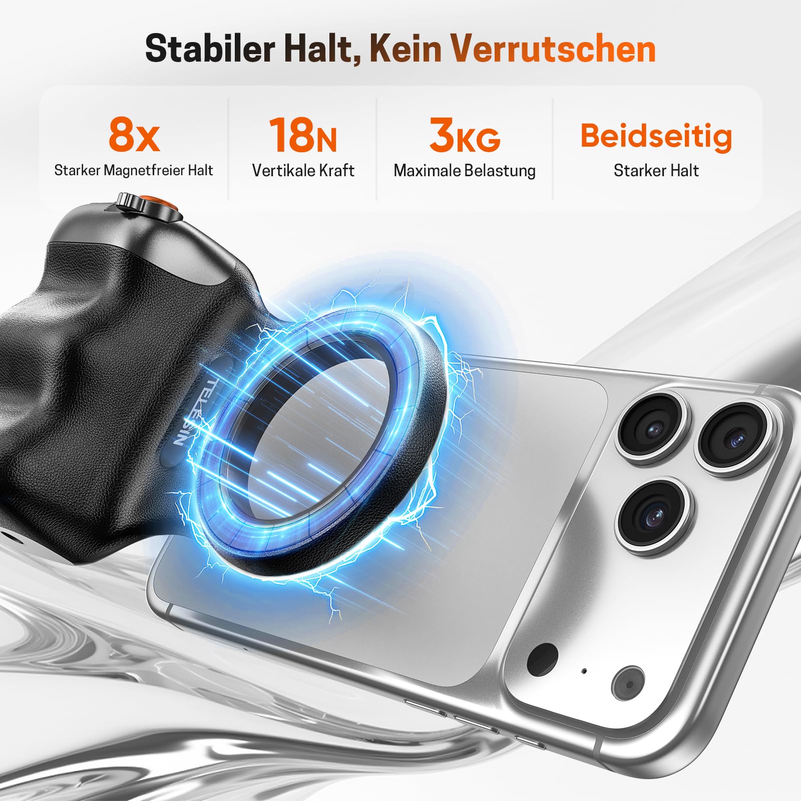 Jeebel Smartphone Handle Grip, Magnetische Handgriff mit Abnehmbarer Bluetooth-Fernbedienung & 1/4"-Gewinde für Selfies VLOG Videoaufnahme, Universelle iPhone Android Telefone Handhalterung