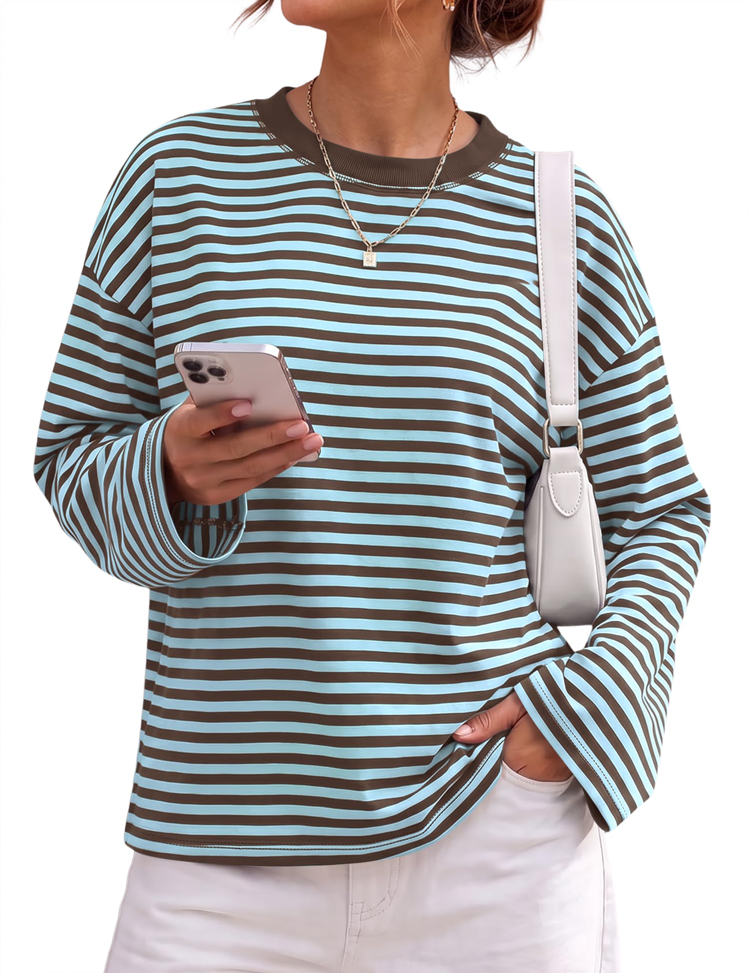 Striped Long Sleeve Shirt Women Oversized Crewneck Fall Y2k Tops 2026