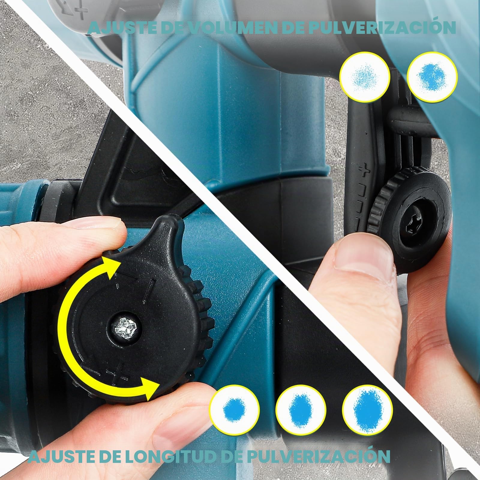 Huanyu Pulverizador de Pintura inalámbrico, 5 boquillas, 3 Patrones, 900ml | 2 * 21V 4.0Ah Baterías, Pistola de Pintura eléctrico, Pintura para muebles y casa