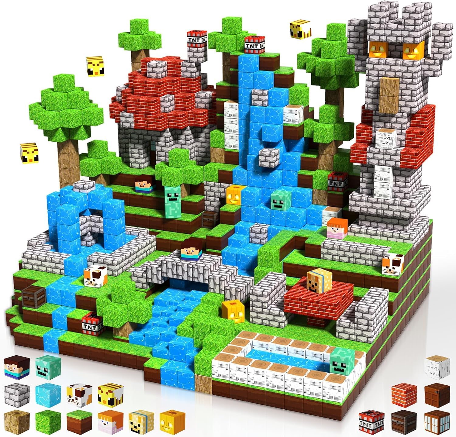 Magnetic Blocks - Magnetic Building Blocks Tiles Stacking, Construction Cubes Toys STEM Sensory Toys for Toddlers Kids Boys Girls Ages 3 4 5 6 7 8 9 10 Christmas Birthday Gifts