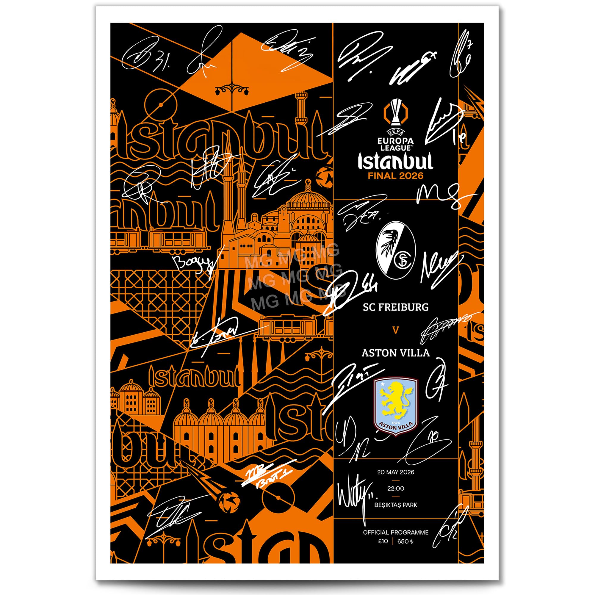 Aston Villa Europa League Winners 2025-2026 Team Squad Signed Poster Print Framed Picture Photo Autograph Gift 25/26 Ollie Watkins Morgan Rogers Mcginn (Programme, A3 Print (Unframed))