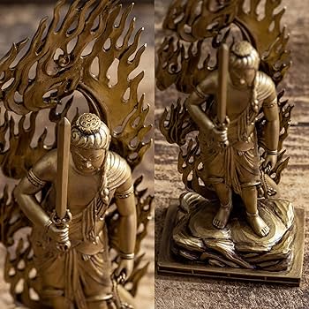 美品　松久宗琳　不動明王　共箱　ブロンズ　仏像 彫刻 置物 風水　アンティーク 扇屋】大仏師 松久宗琳「不動明王」共箱 高さ 約15.5cm 幅