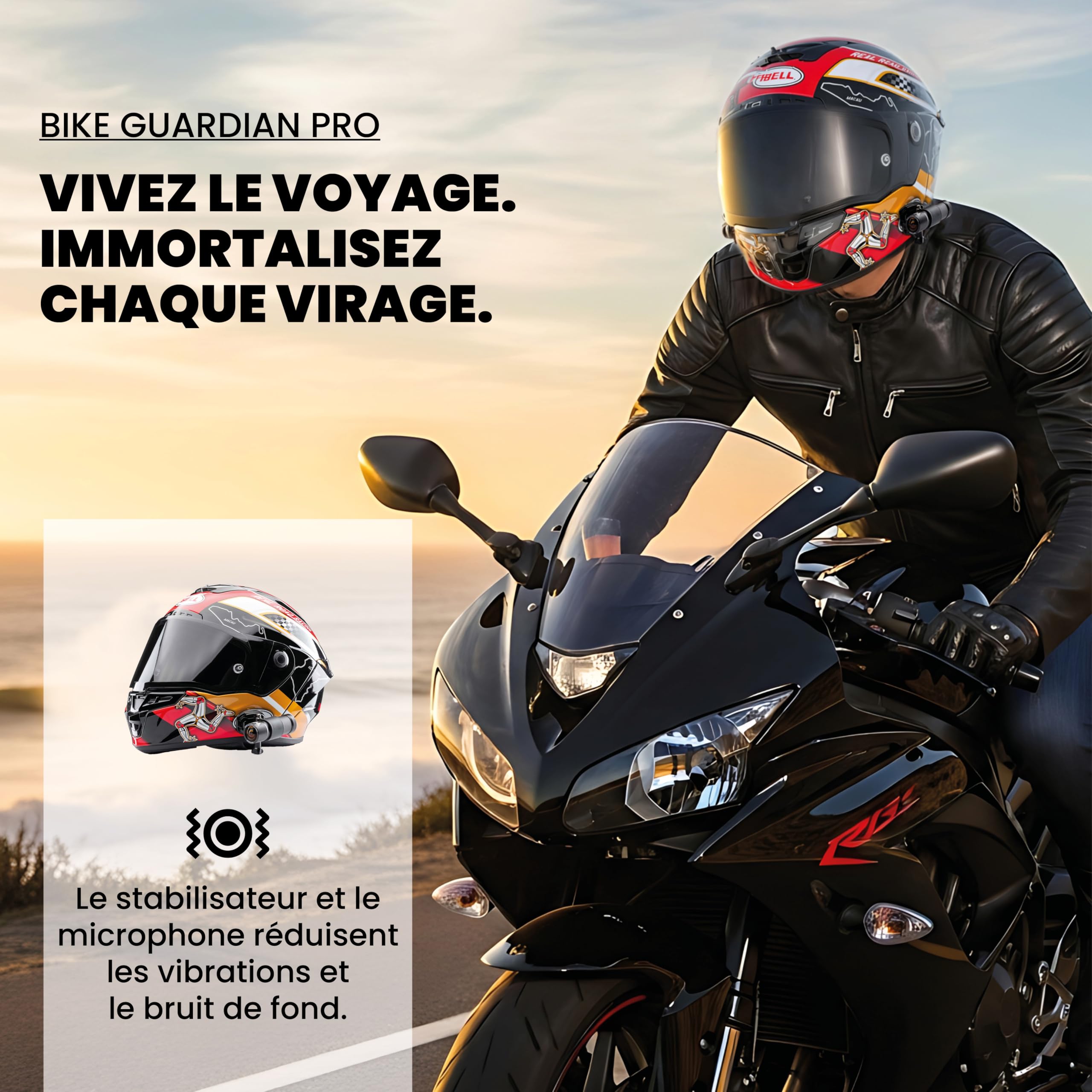 Midland- Bike Guardian PRO, Dash Cam Camera Sport Moto 2K, Camescope Caméra Video Moto Accessoires Moto Capteur Sony et Stabilisateur Avancé, Dashcam Etanche IP65 Streaming Live, Dash Cam Autonomie 2H