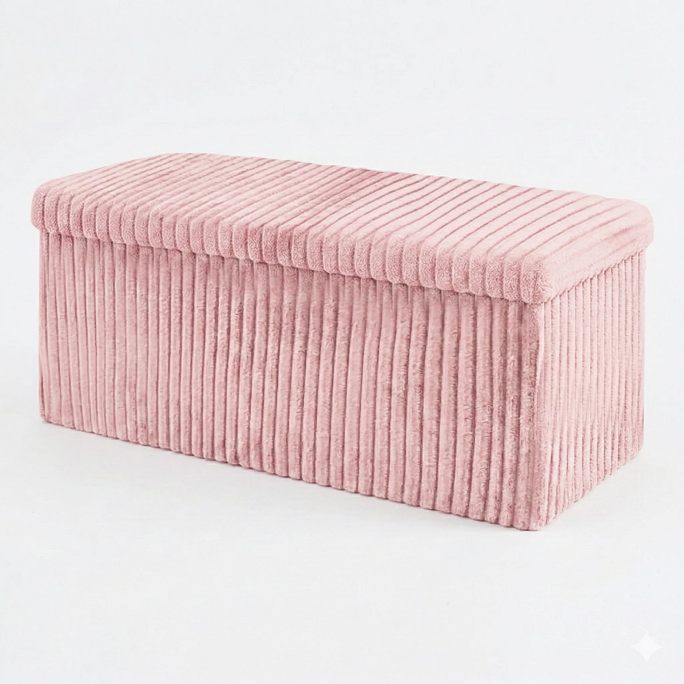Dolce Vari Corduroy Foldable Ribbed Storage Bench – Soft Fabric Ottoman for Bedroom, Living Room & Entryway (Blush-Pink, Large)
