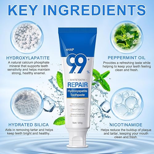 Miniatura 4 de Pasta de dientes Hydroxyapatite, pasta de dientes Nano hidroxiapatita para dientes sensibles, paquete de 2 8.46 onzas, menta natural para mayor