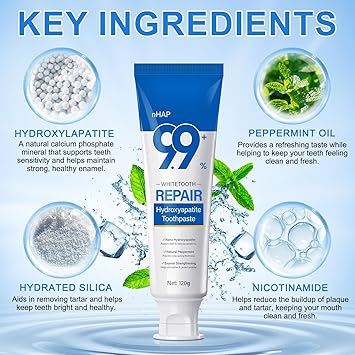 Hydroxyapatite Toothpaste 2 Pack, Enamel Care Nano Hydroxyapatite Toothpaste for Sensitive Teeth, Natural Mint for Extra Freshness, Non-Irritating Formula 8.46 Oz