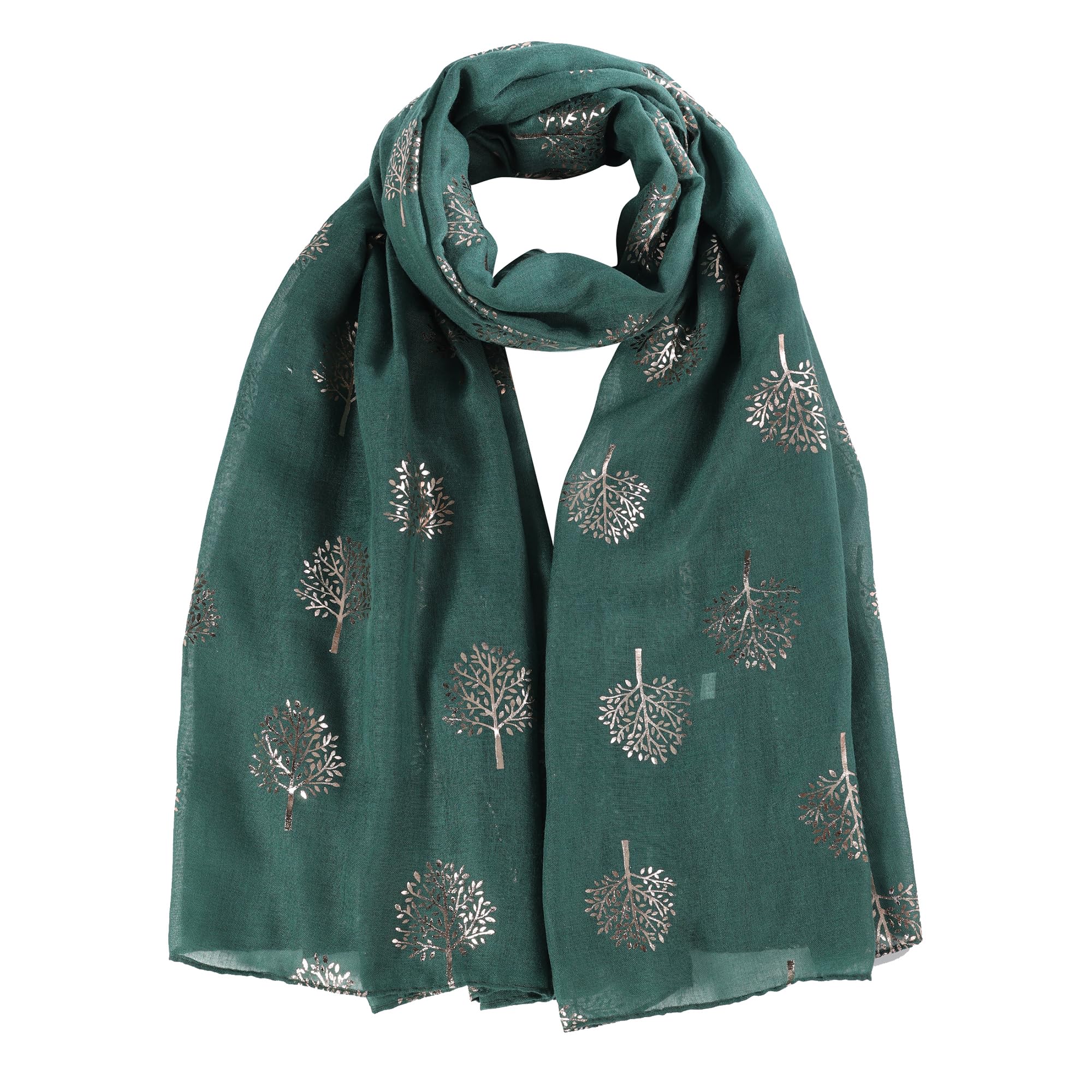 London Scarfs Bottle Green Mulberry Tree Glitter Scarf - Soft, Washable, Women's Fashion Scarf