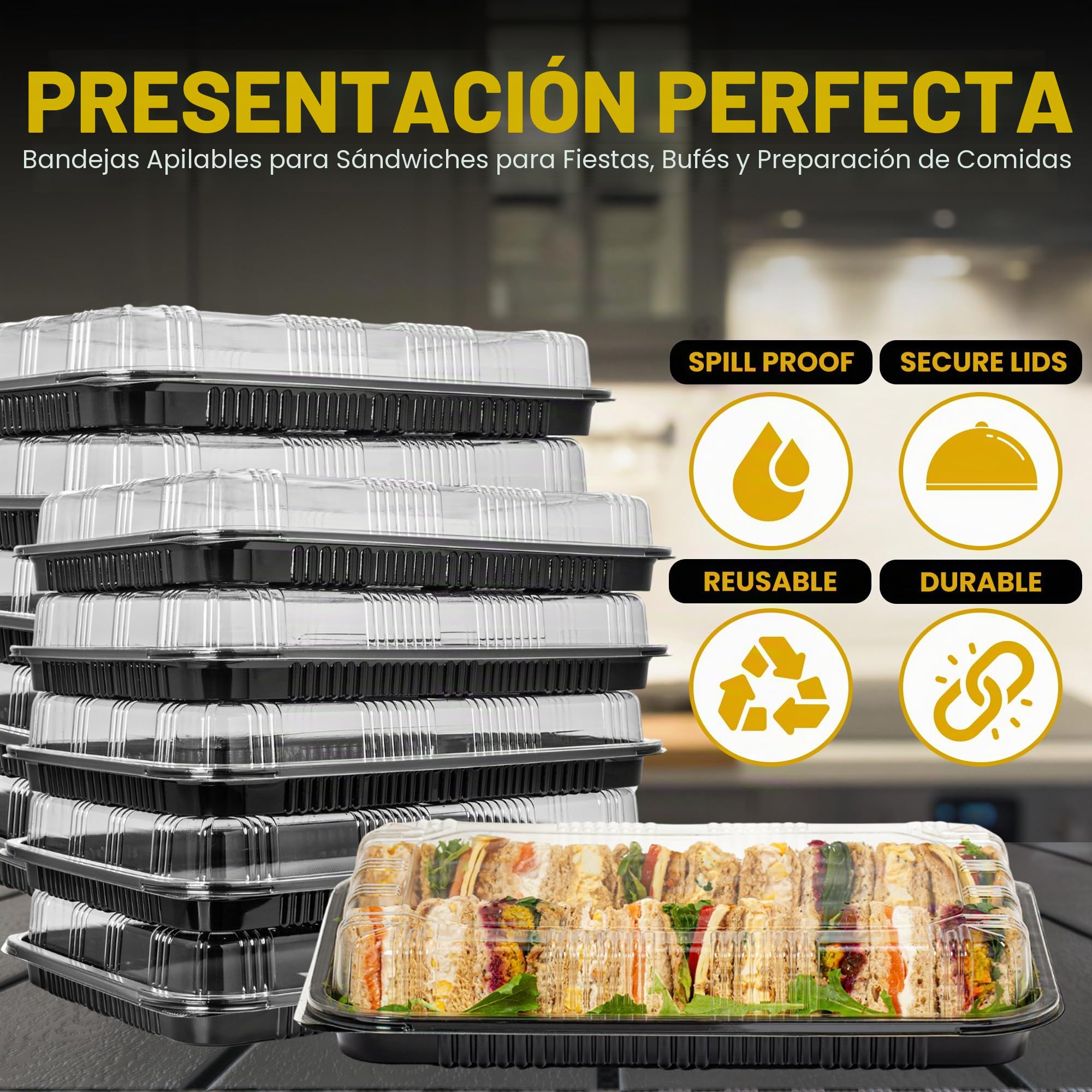 Bandejas para sándwiches Superior - Paquete de 15 bandejas reutilizables para catering para fiestas - Bandejas de servicio para buffet con tapas a prueba de derrames - Bandejas para catering para
