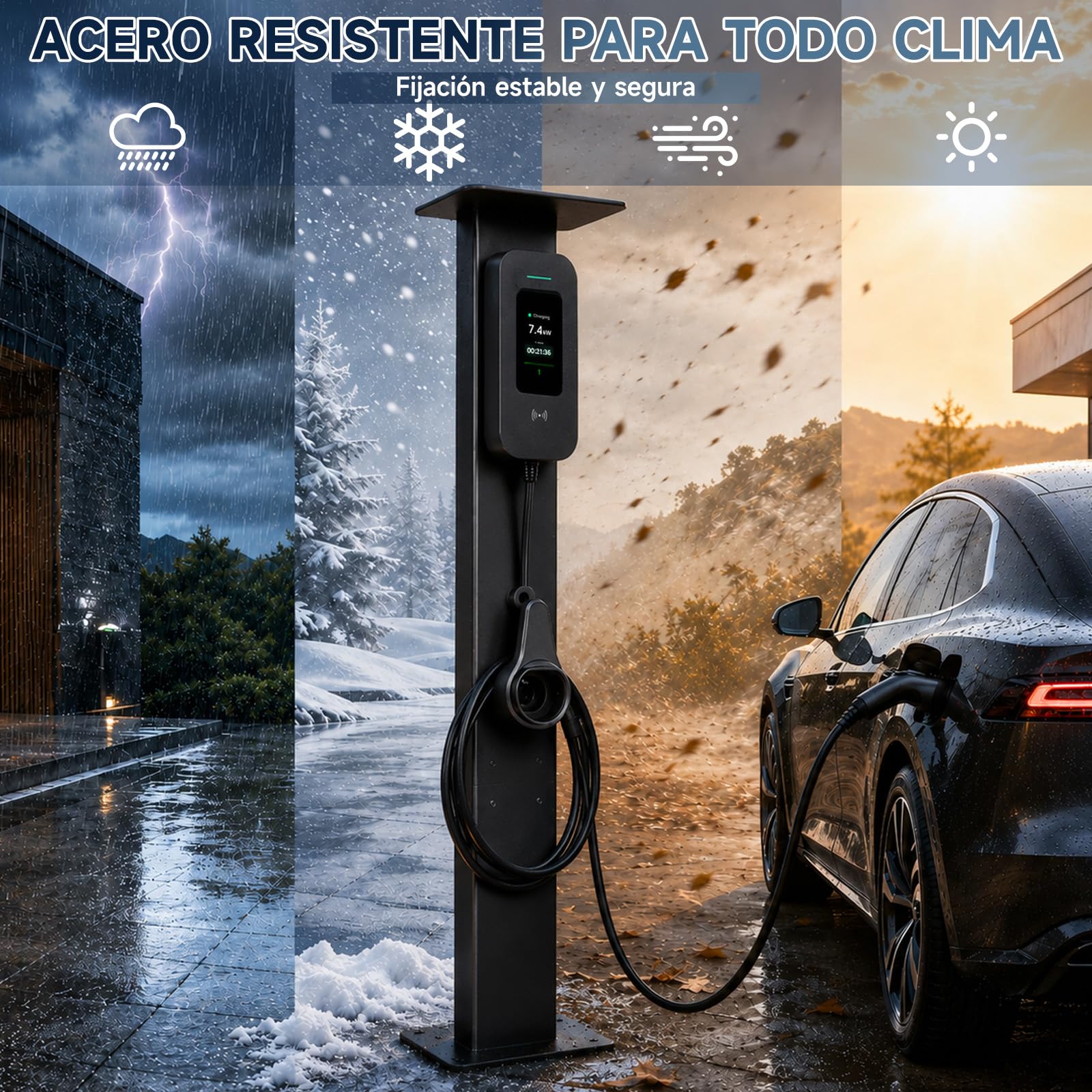 Soporte de pared con soporte para cables, resistente a la intemperie, soporte universal de pared para estaciones de carga de coches eléctricos