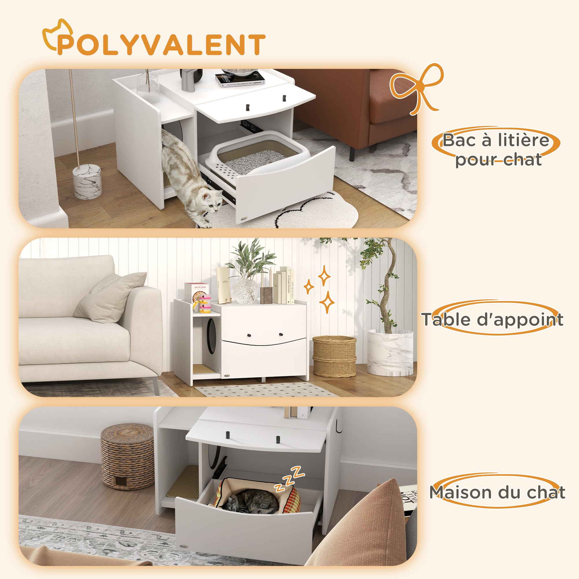 PawHut Casa da Letticcia Mobile per Gatto, Scomparto Scorrevole, 2 Fori di Ventilazione, Tappetino per Perdite di Sabbia, Bianco