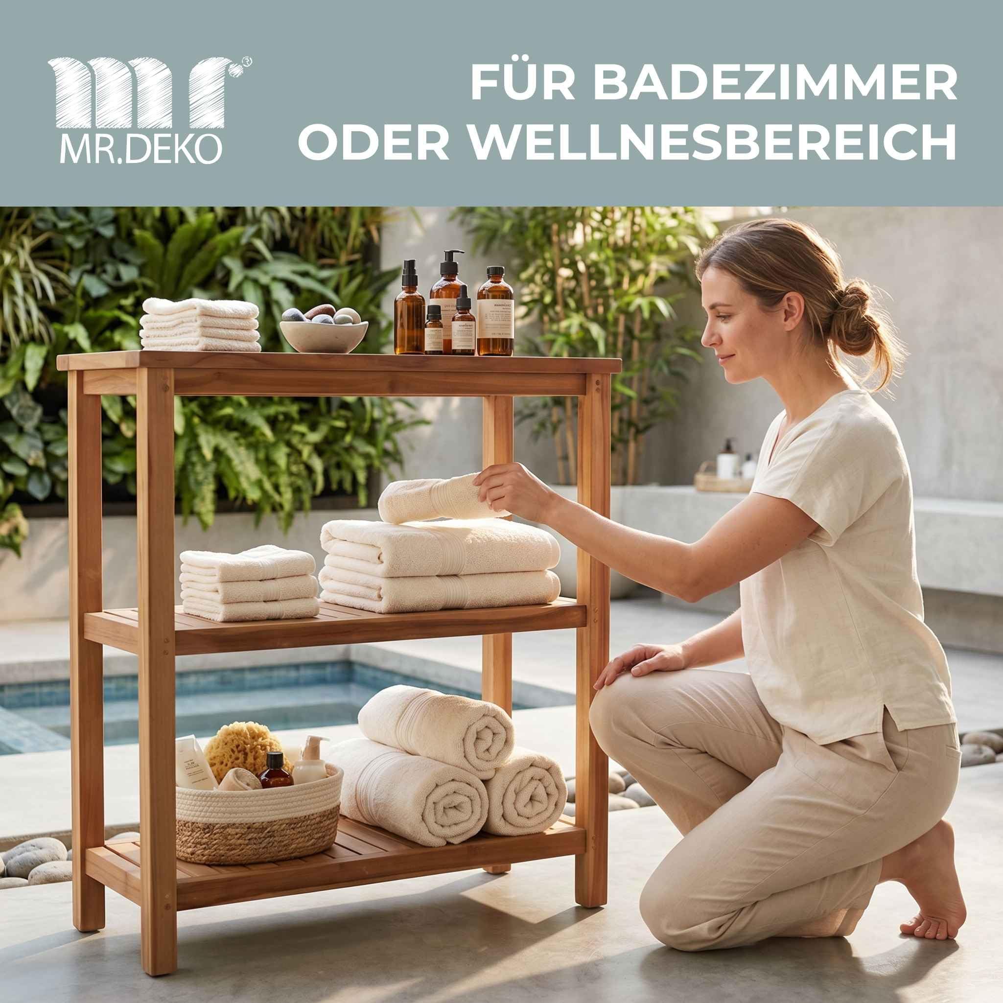 Mr. Deko Pflanztisch Filton Teak-Holz 100x110x40 cm | Massivholz Gartenregal | Garten-Regal Wetterfest | Holzregal Outdoor | Zertifiziertes Plantagen-Teak Unbehandelt Stabil 50 kg Belastbarkeit