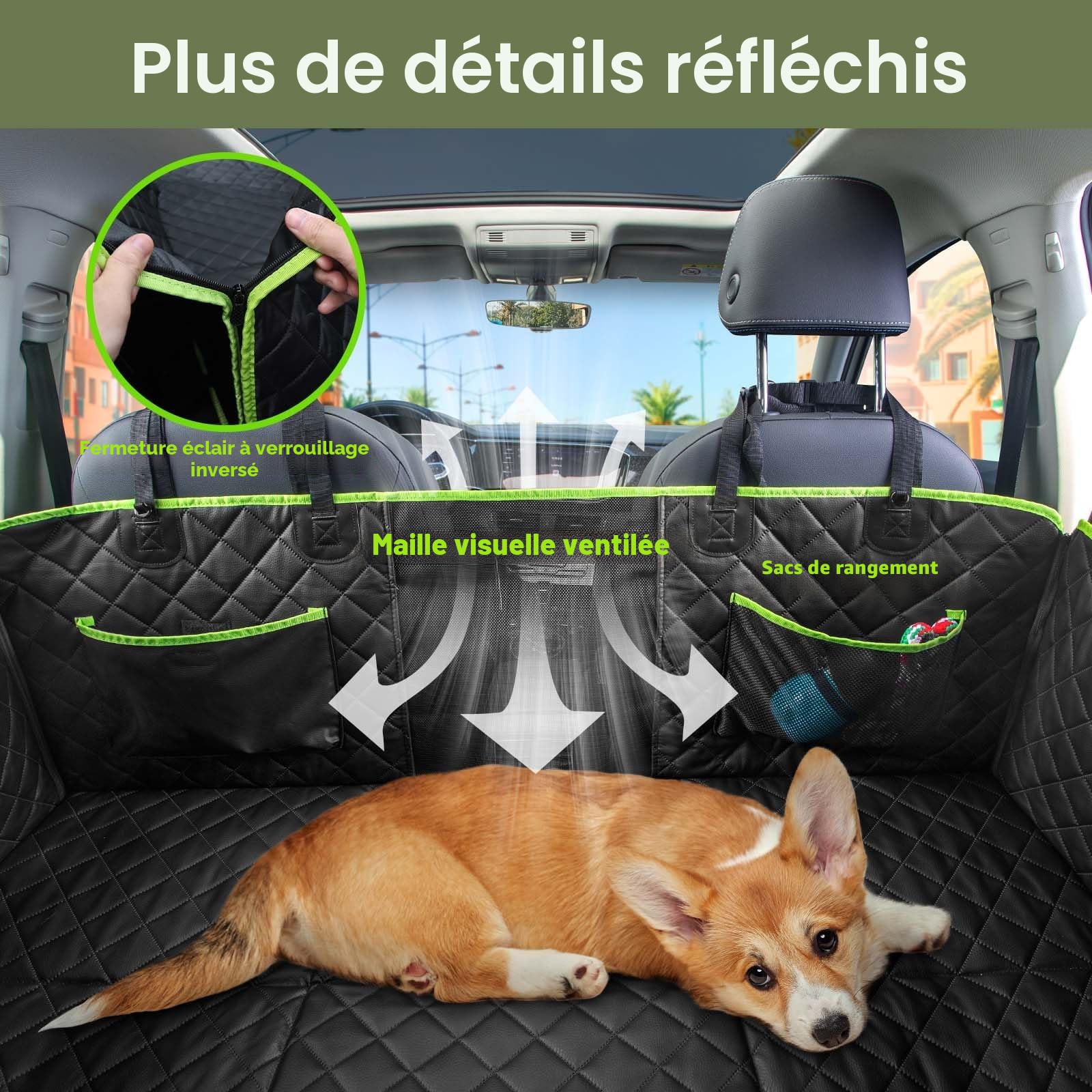 Pecute Housse Voiture Chien avec Rallonge de Siège 133 * 62 cm, Protection Siege Voiture en Tissu Facile à Nettoyer, Rangement Facile, Barrière,Imperméable Anti-Rayures, pour Moins de 150 kg