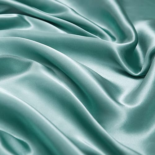 Miniatura 8 de Vonty - Juego de sábanas de satén, tamaño California King, sensación sedosa, color agua, 1 sábana bajera con bolsillo profundo + 1 sábana encimera +