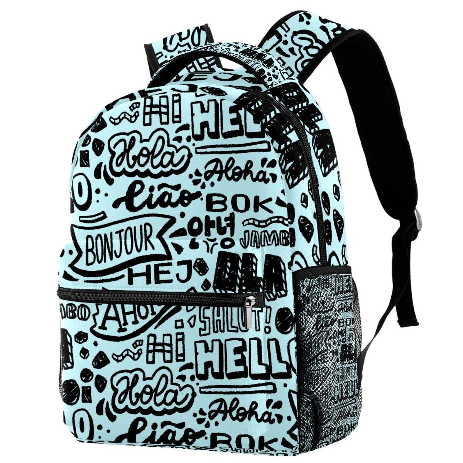 Sac à dos bleu multicolore Hello Different Language avec grand compartiment - 7