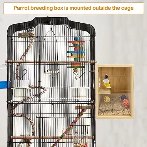 Miniatura 7 de BNOSDM Caja nido de periquitos transparente para cría de pájaros, caja nido de madera natural para pájaros con fibra de coco para pequeños