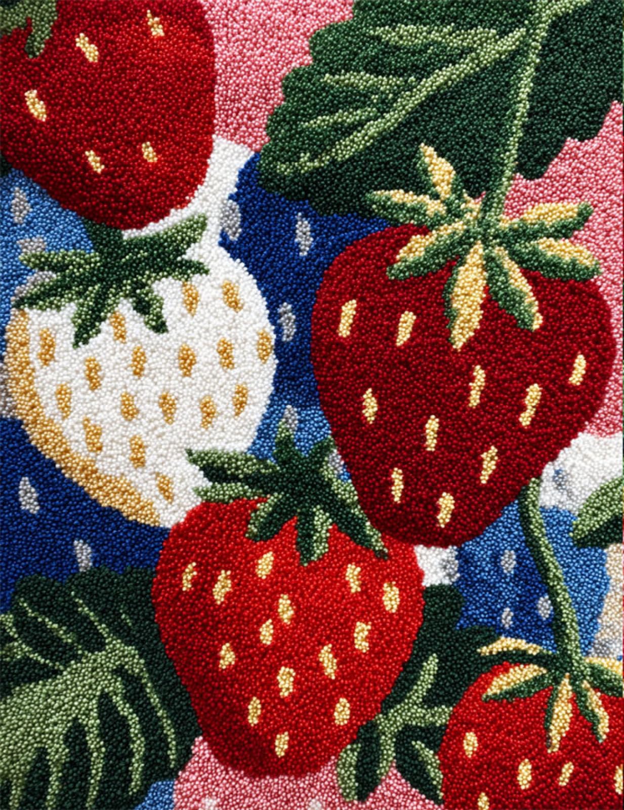 Wallphantom Diy Kit Per Fabbricare Tappeti,Fragola,Kit Gancio Di Chiusura,Set Di Tappeti Ricamati All'Uncinetto,Modello di colore prestampato,55x75cm
