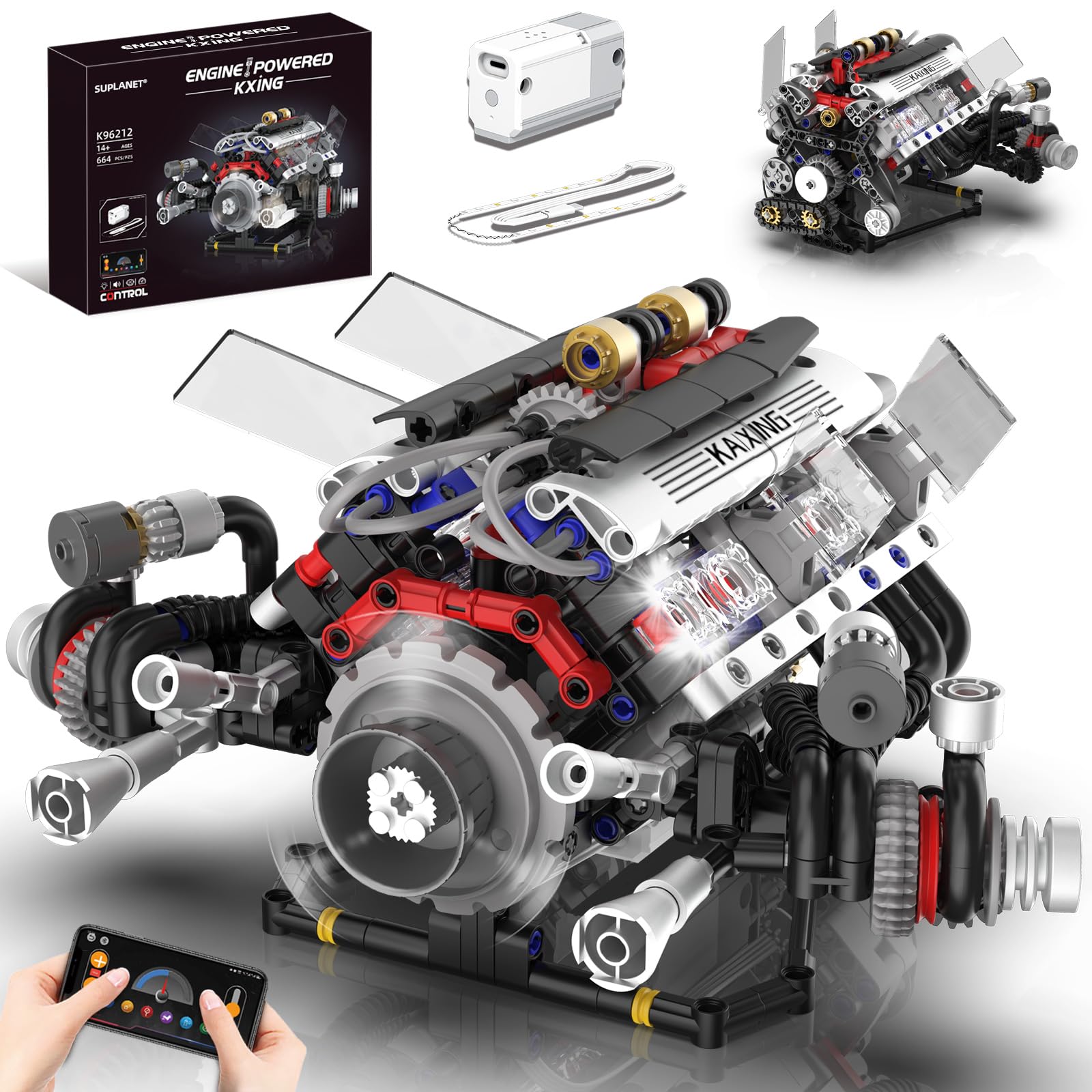 V8 Engine Kits That Works Building Sets,Car Engine Model Kit with Motor and Lights,Visible Piston Movement Mechanical STEM Toy for Car Enthusiasts Adults,Kids(715PCS)