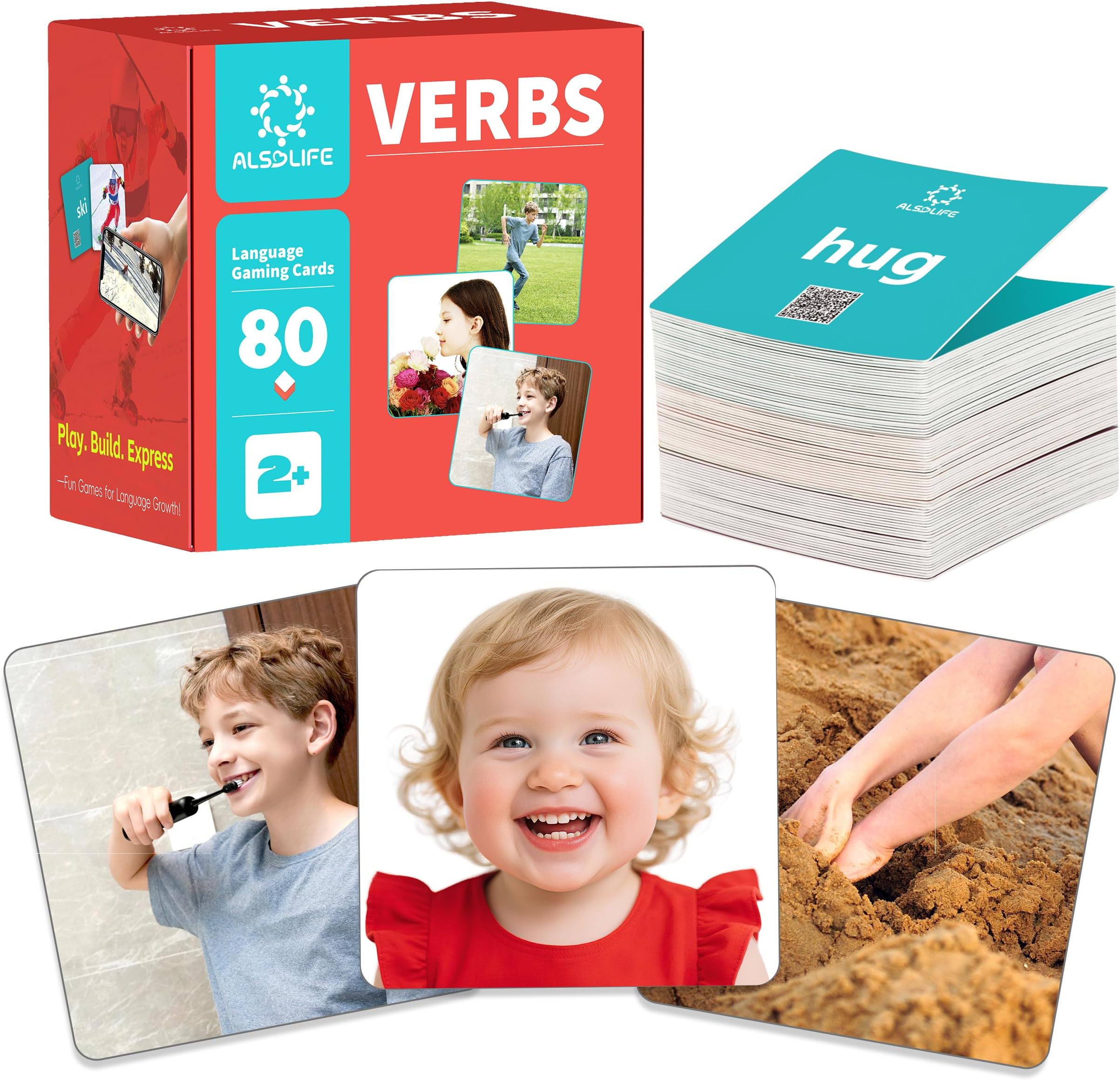 80 Verb Cards Speech Therapy, Videos for Fun Learning, Sturdy and Durable Action Verbs Flash Cards for Kids, Speech Therapy Materials for Autism Non Verbal Autistic Kids Ages 4-8