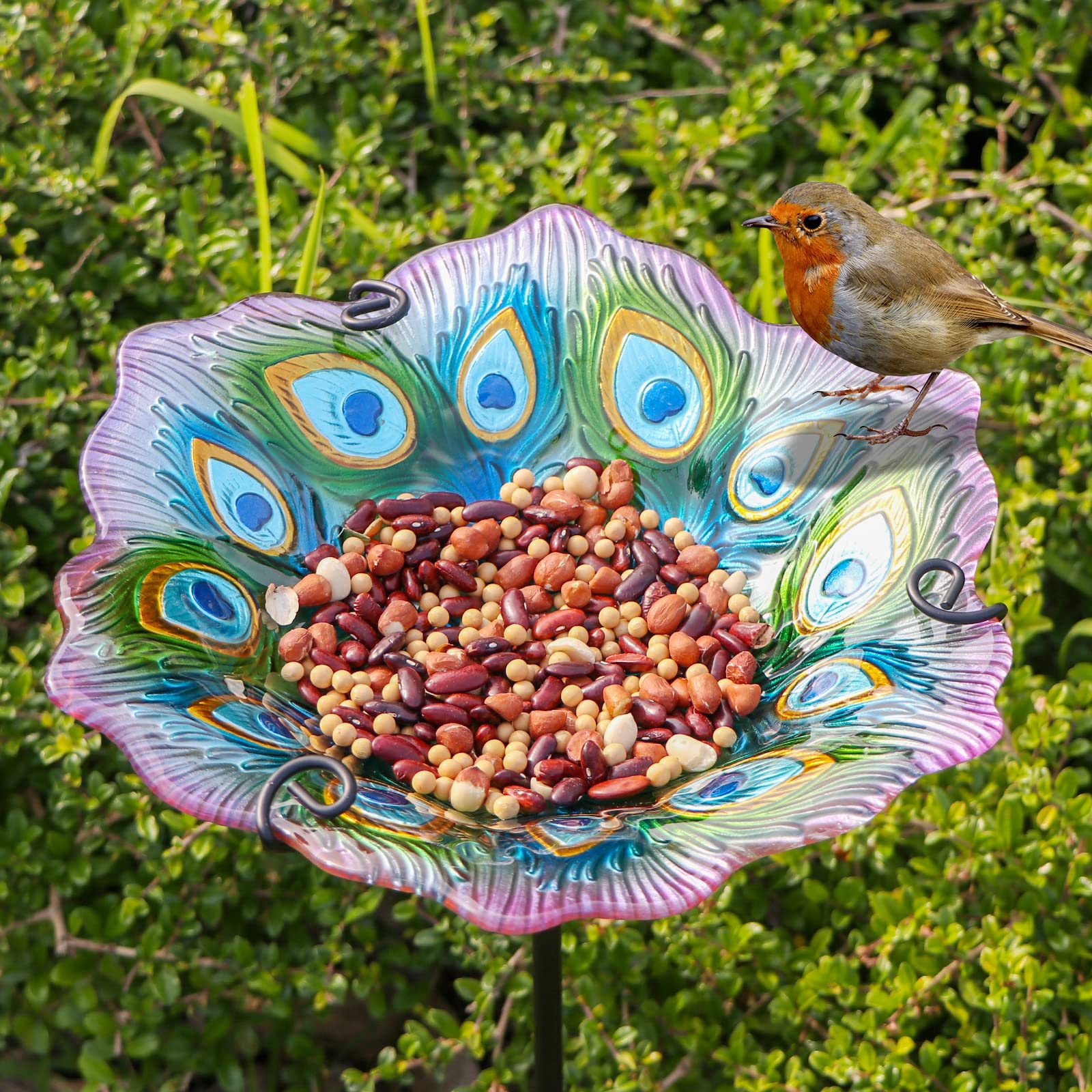 courm42920009-cuban-garden-  Glass Bird Baths, Garden Outdoor Birdbaths Birdfeeder with Metal Stake main image 1