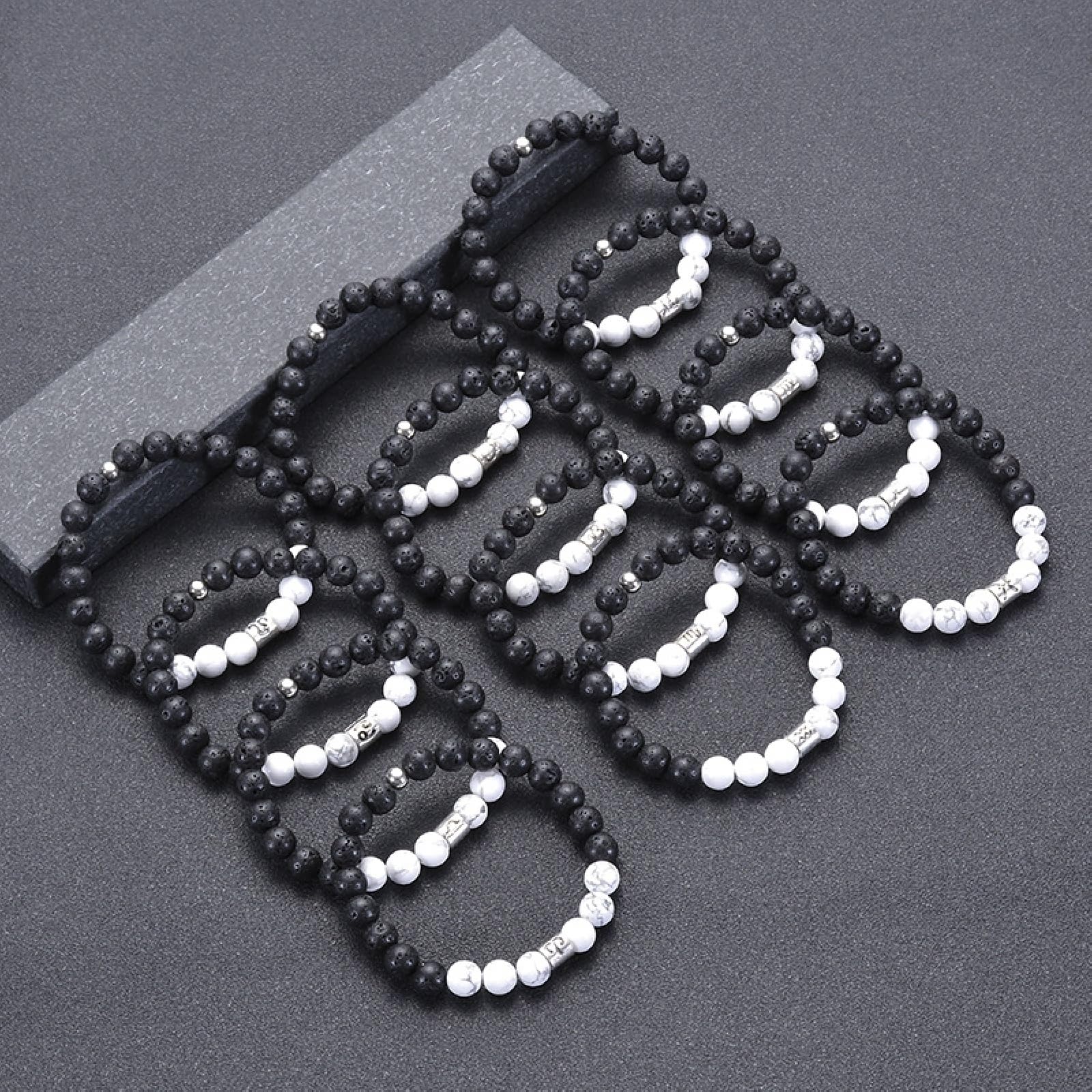 Perle Frauen stapelbar, Armband schwarz weiß Magnesit elastische natürliche Konstellation Perlen Metall Naturstein für Männer Schmuck