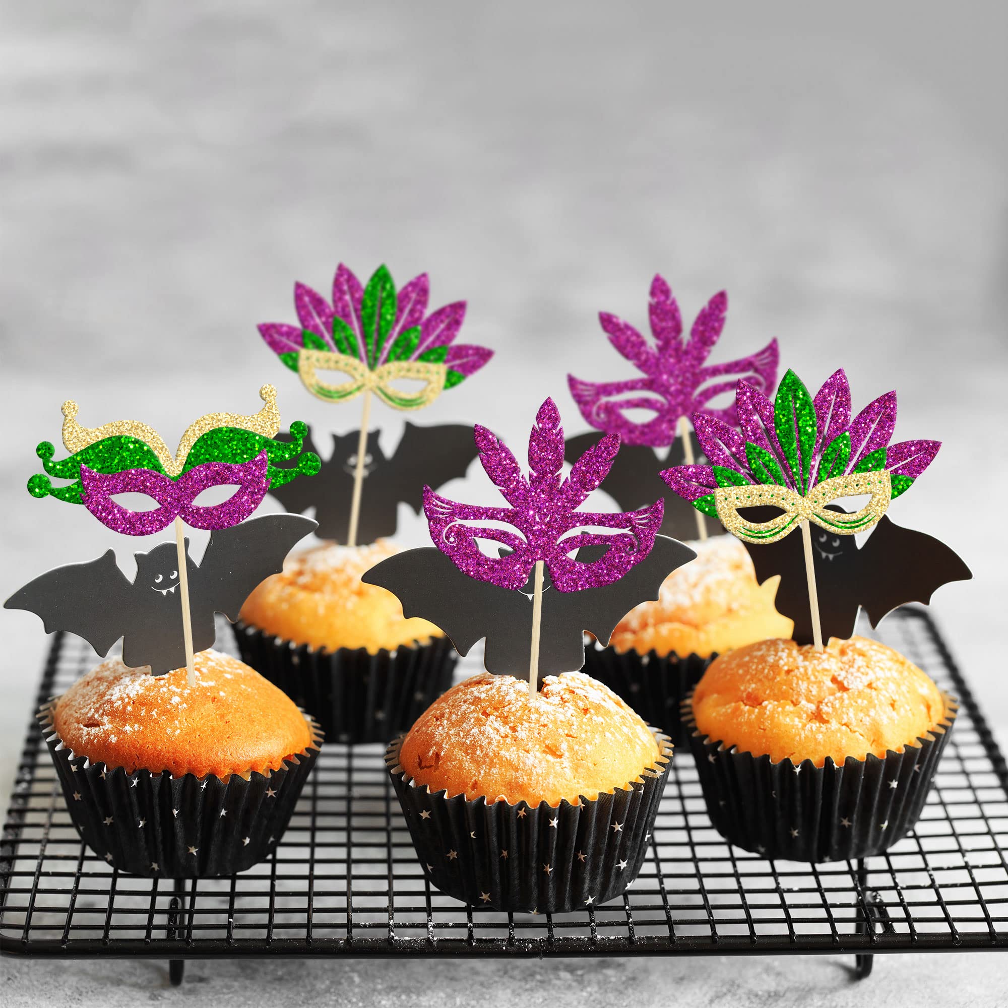 24 Cupcake-Topper Karneval – Glitzernd, Mit Masken-Motiv, Für Junggesellinnenabschied & Partys