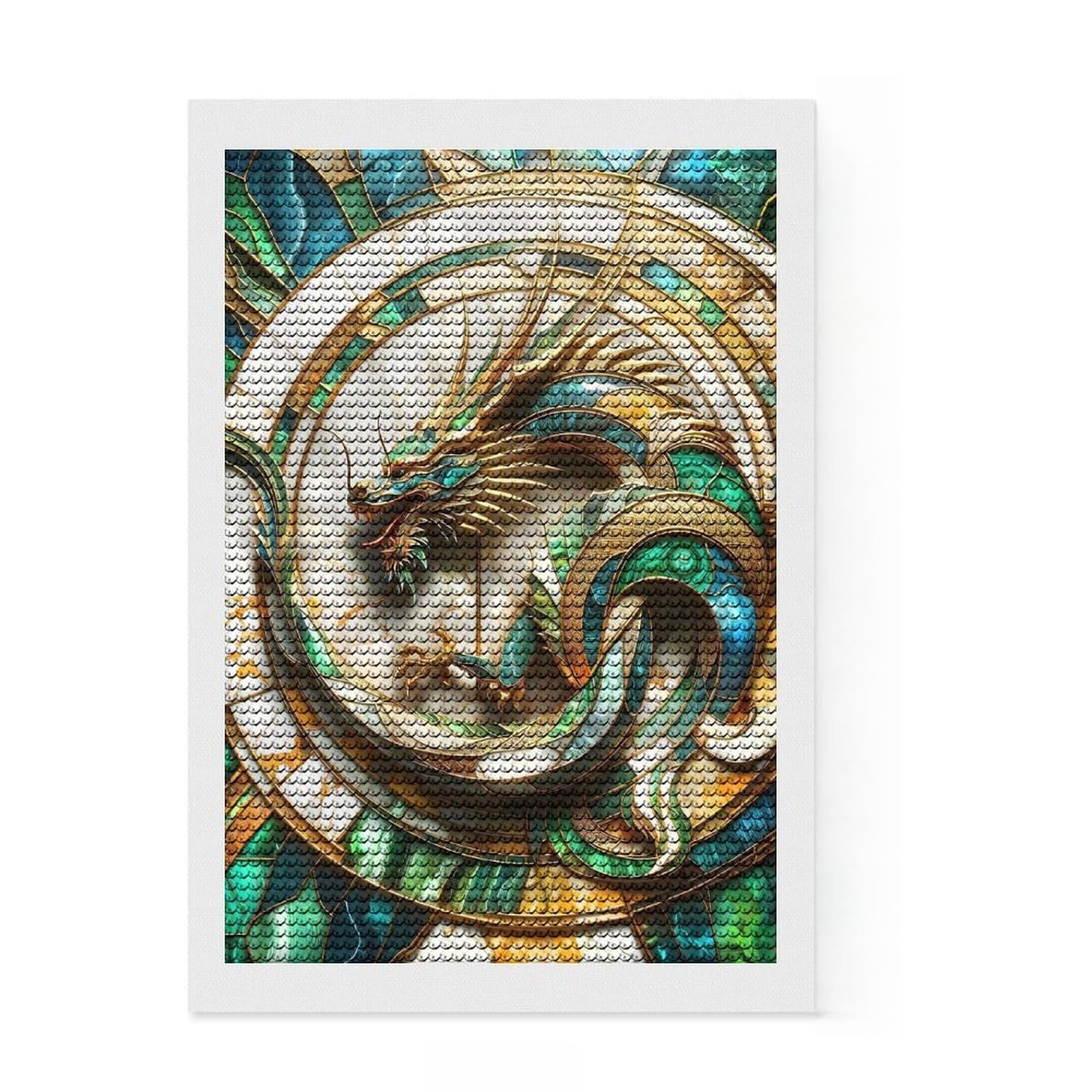 Junmoney Abstract Japanese Dragon DIY Diamond Art Canvas Kit 8"x12", for Teens, Pleasing Wall Art Project, Aesthetic Room Decor, Christmas Gift