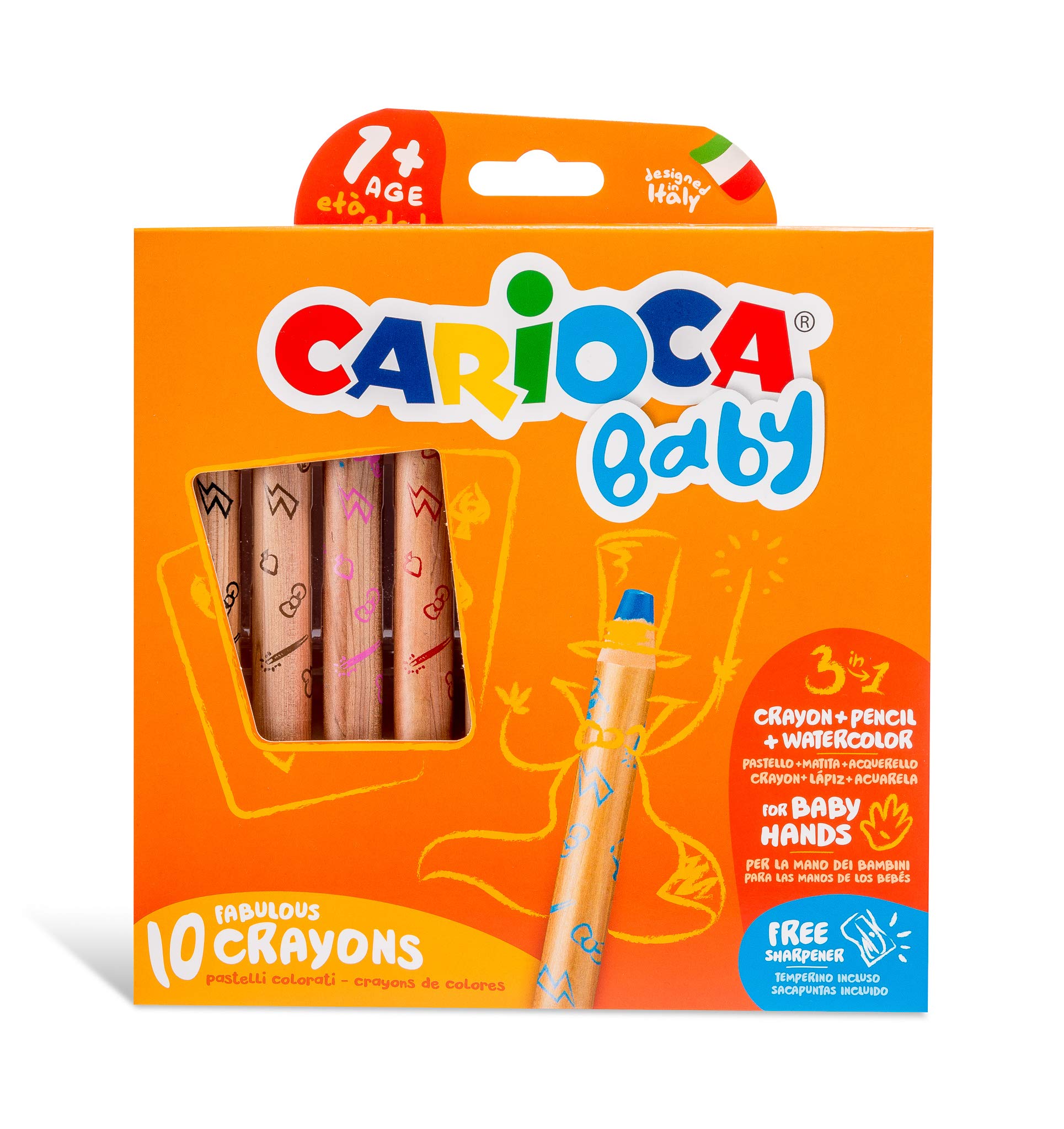 Carioca-CAR 42818 UNIVERSAL Confezione 10 Pastelli Colorati 3 In 1 (Cera, Matita E Acquerello), Multicolore, Unità, C4742818