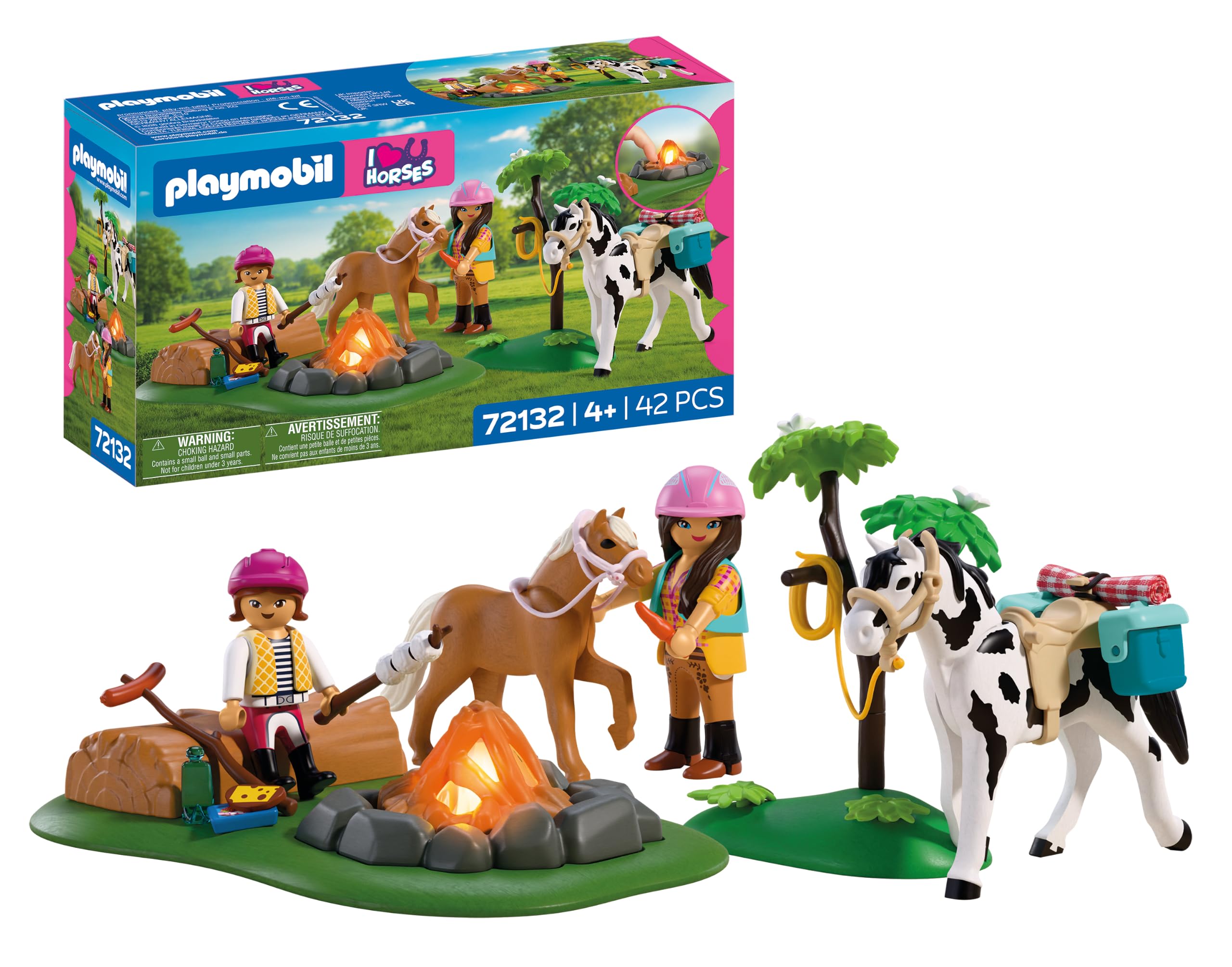 Playmobil | I Love Horses | Horseback Excursion with Campfire | Riding set with mother, daughter, horse, pony and electronic campfire | For children aged 4 and up | 72132 — image 1