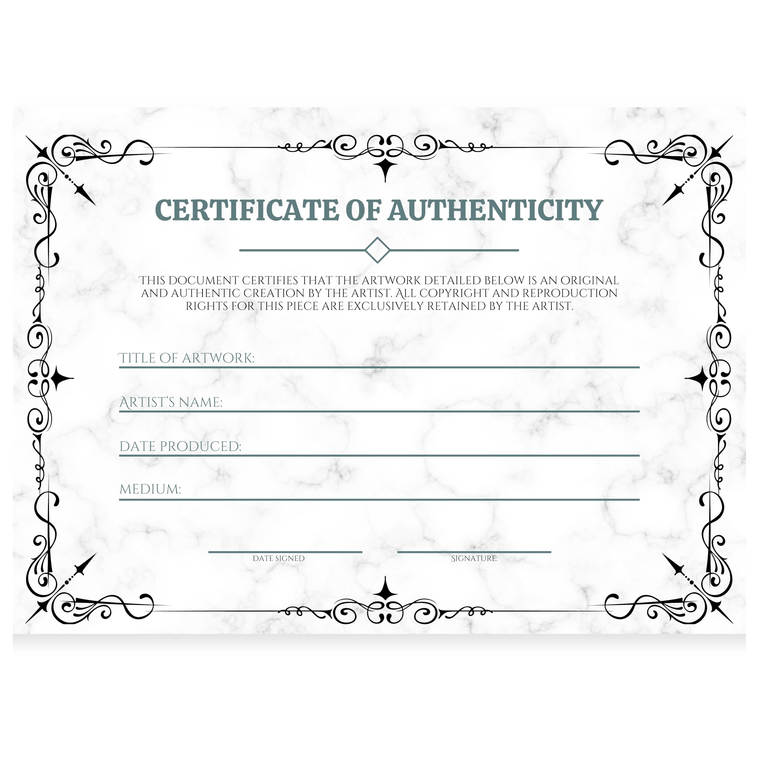 Amazon.com: J&J'S TOYSCAPE Certificate of Authenticity for Artwork