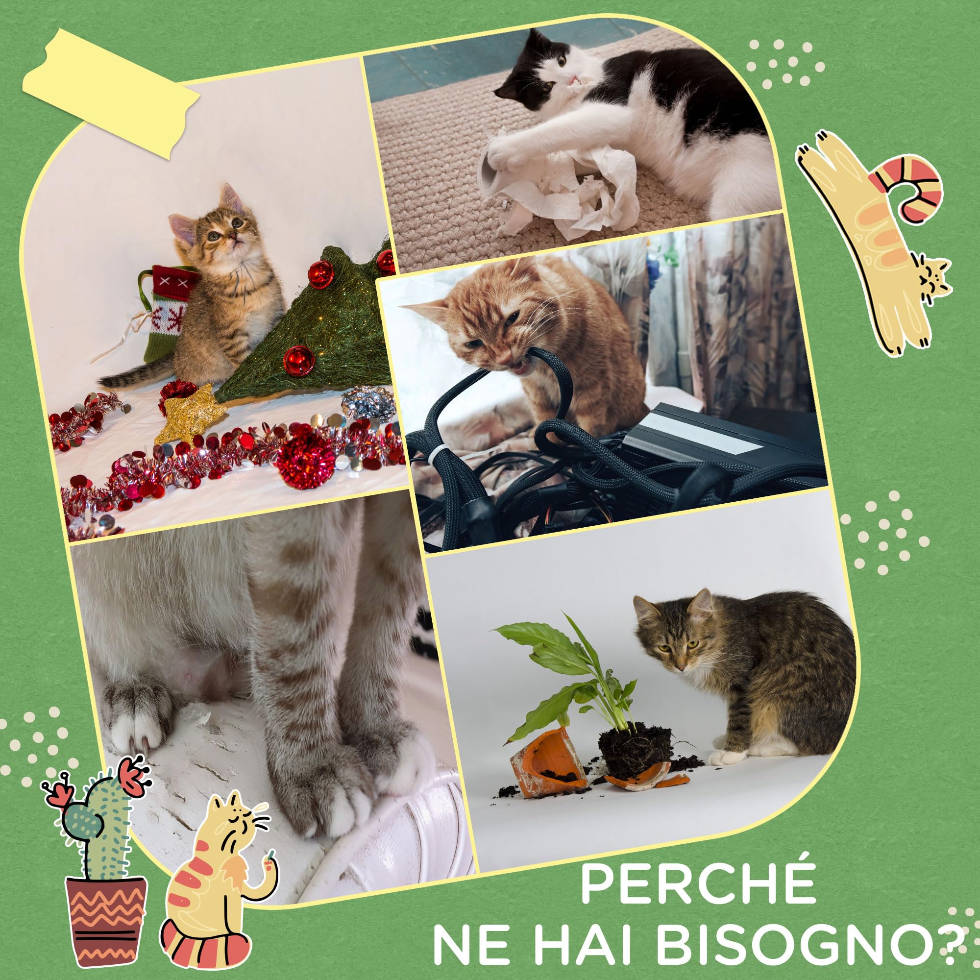 PawHut Albero per Gatti a forma di Cactus con Tiragraffi, Pallina da Gioco e Piattaforma, Torre per Gatti in Truciolato e Ciniglia, 35x31x55.5 cm, Verde e Bianco