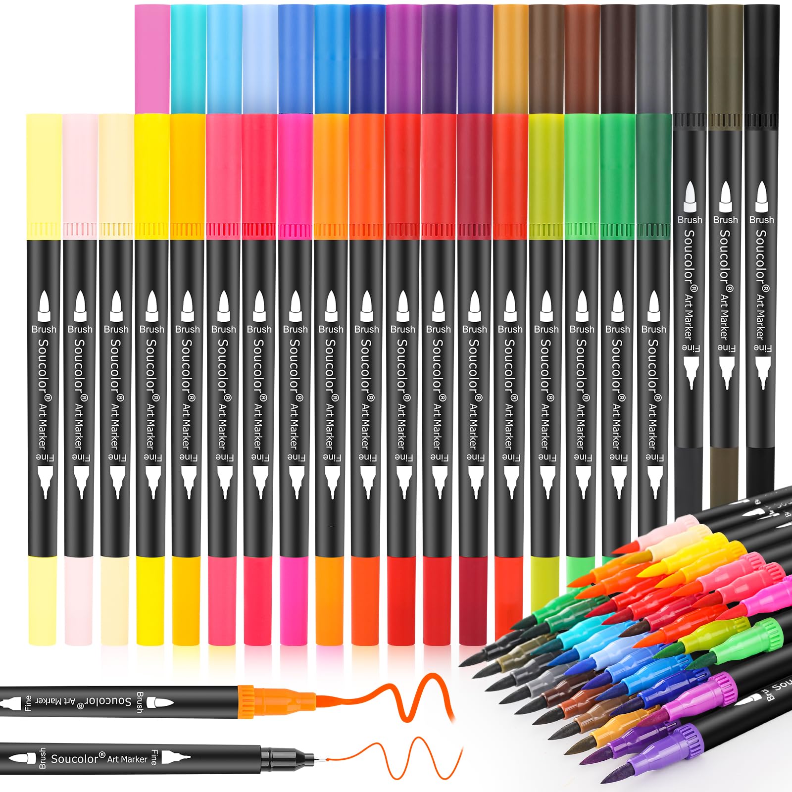 Art Brush Markers Pens for Adult Coloring Books, 36 Colors Numbered Dual Tip (Brush and Fine Point) Marker Pen for Note taking Planner Hand Lettering Calligraphy Drawing Journaling