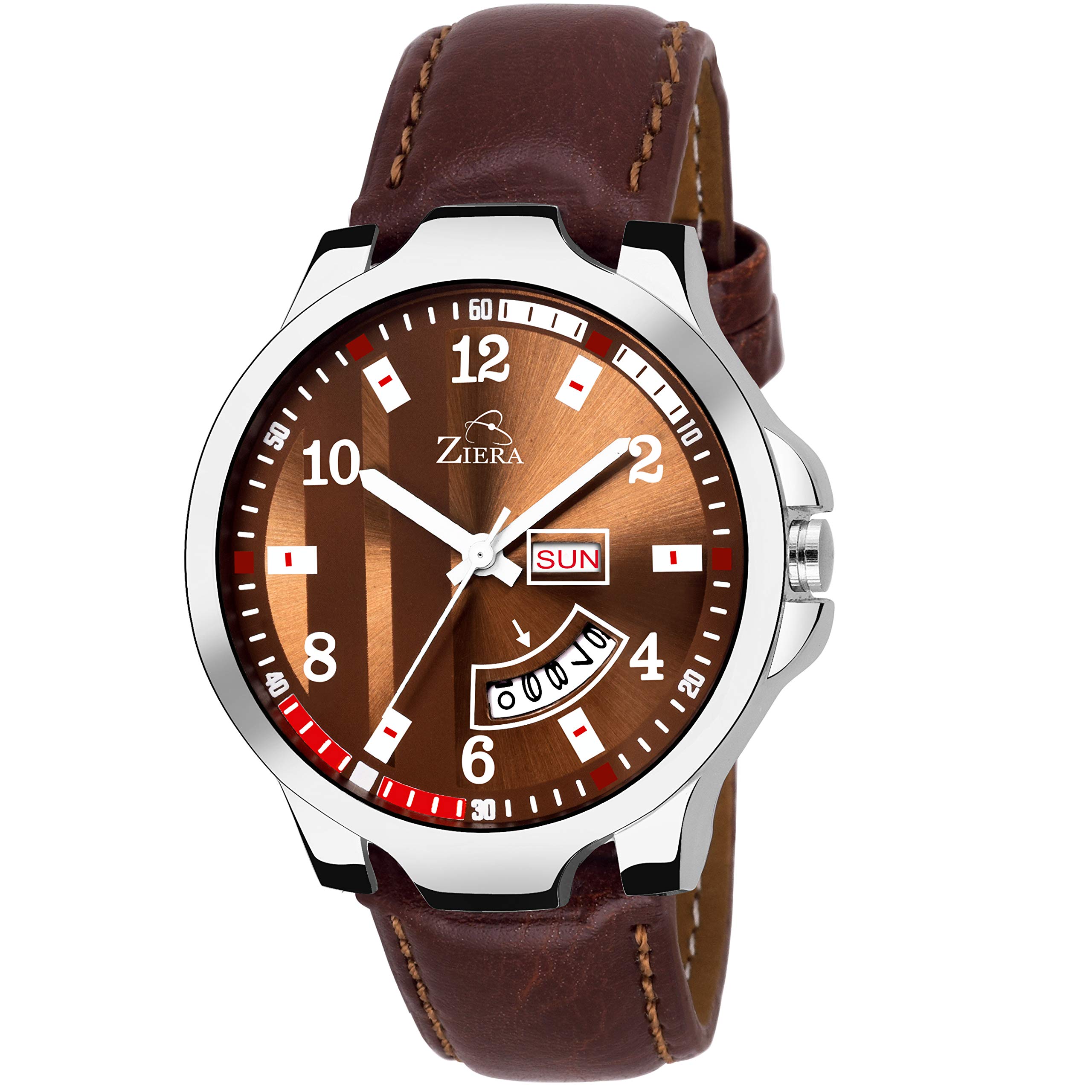 ZIERA Analogue Brown Dial Leather Strap Day and Date Mens Watch (B07J1NWGJZ) Amazon Price History, Amazon Price Tracker