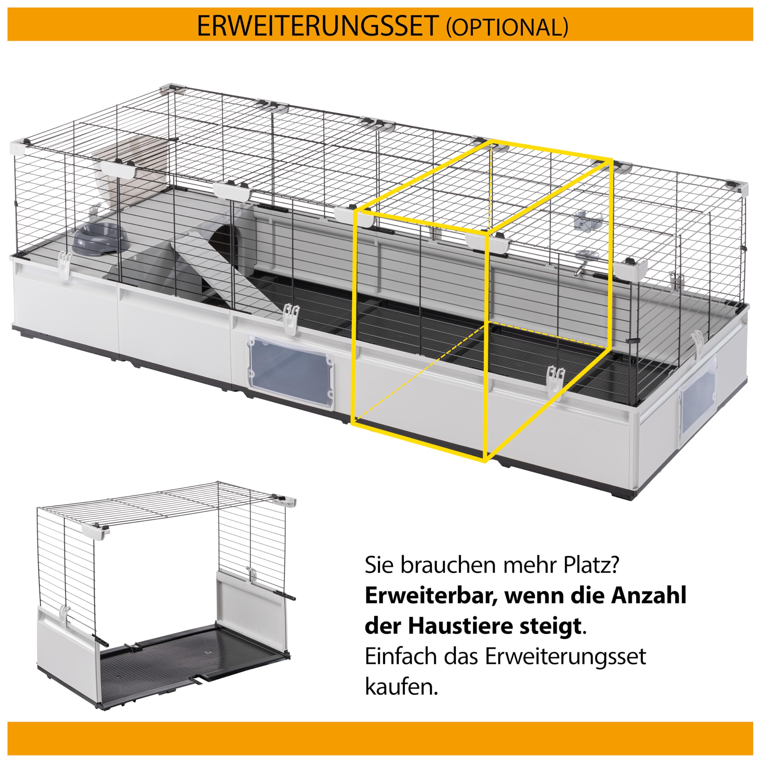 Ferplast Kaninchenkäfig, Hasenkäfig, Meerschweinchenkäfig, MODULAR 2, Modularer, erweiterbare, mit Zubehör, 109 x 72 x h 56 cm